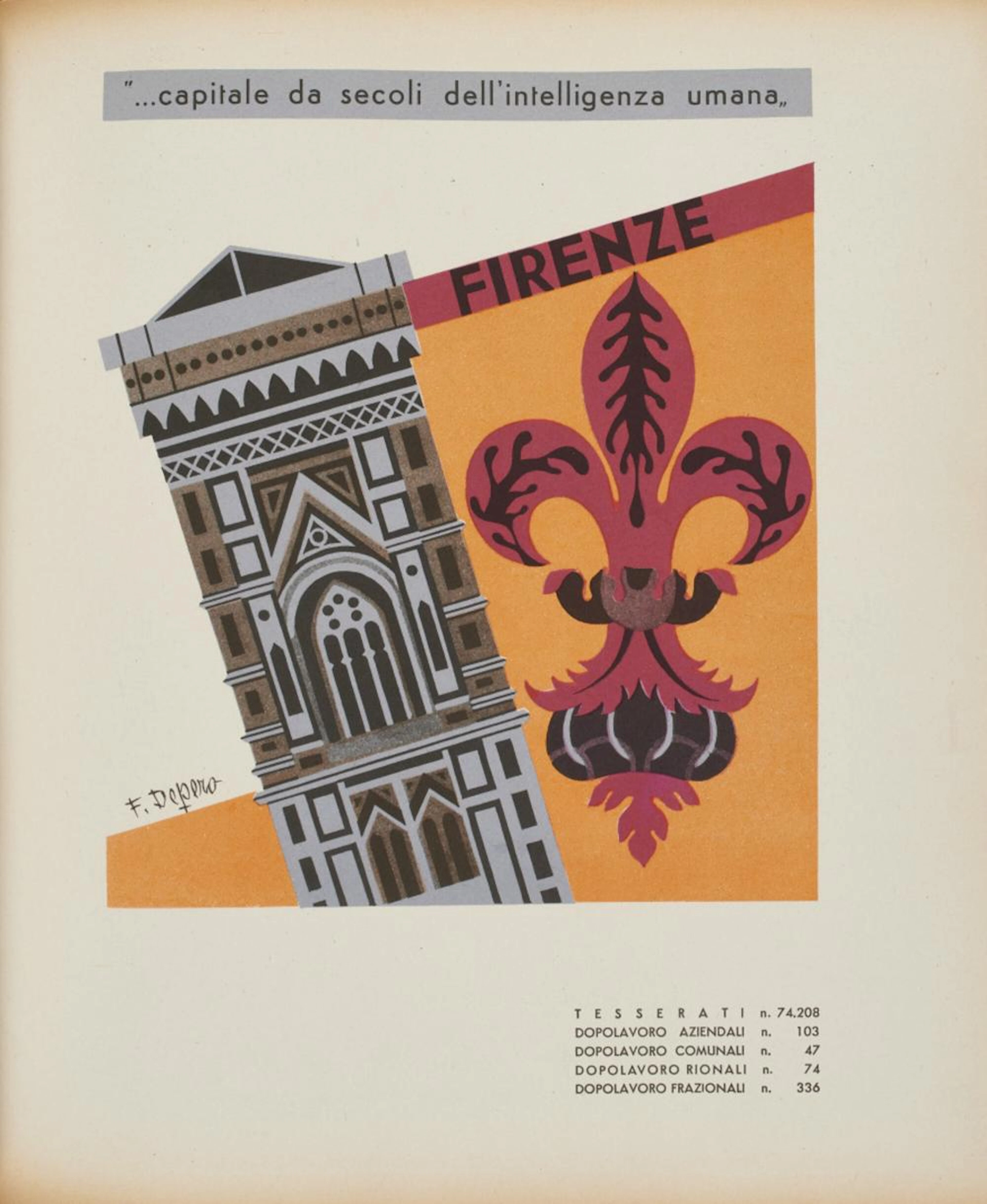 Depero, Fortunato 96 tavole a colori per i dopolavoro aziendali in Italia.