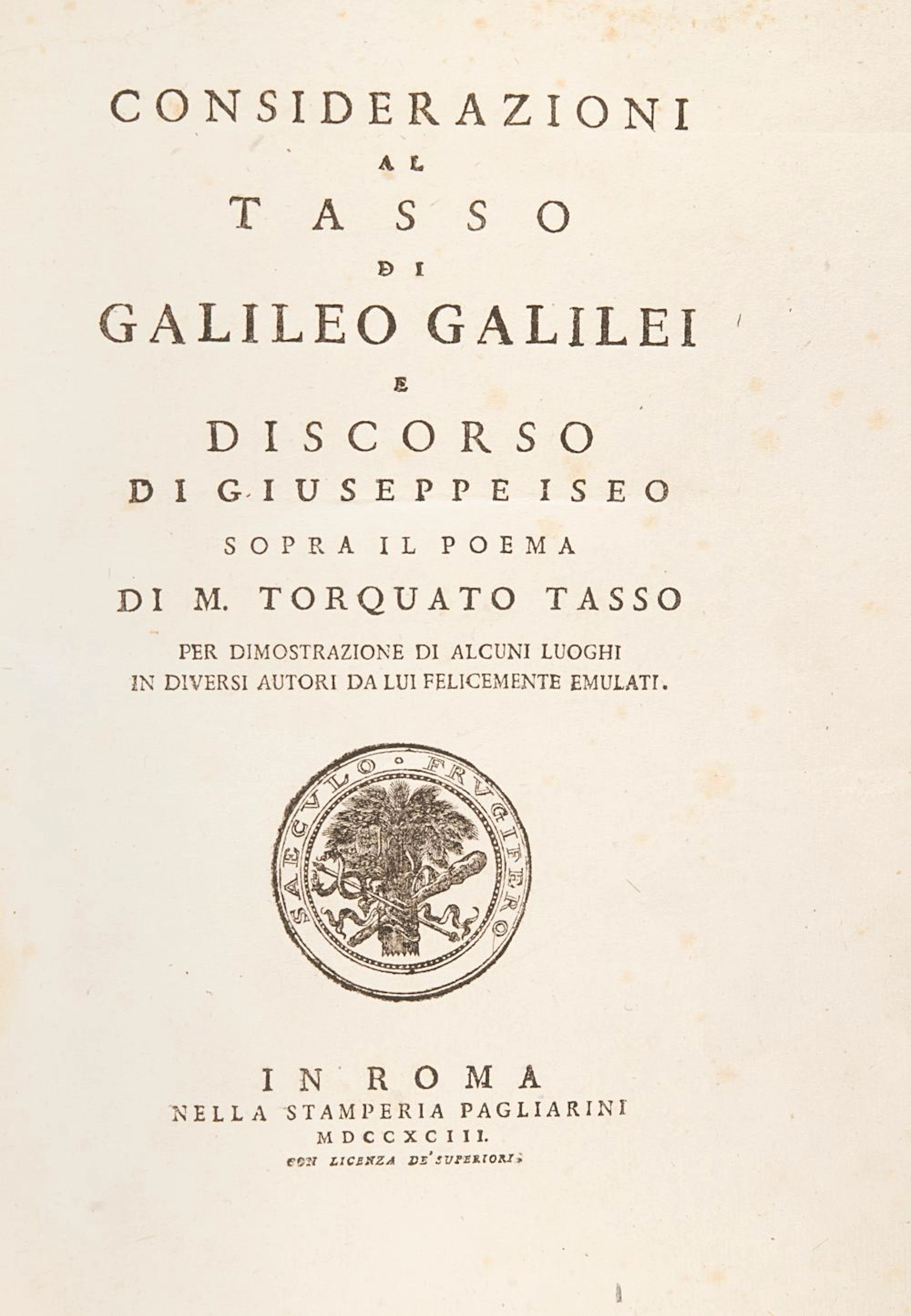 Galilei, Galileo Considerazioni al Tasso.