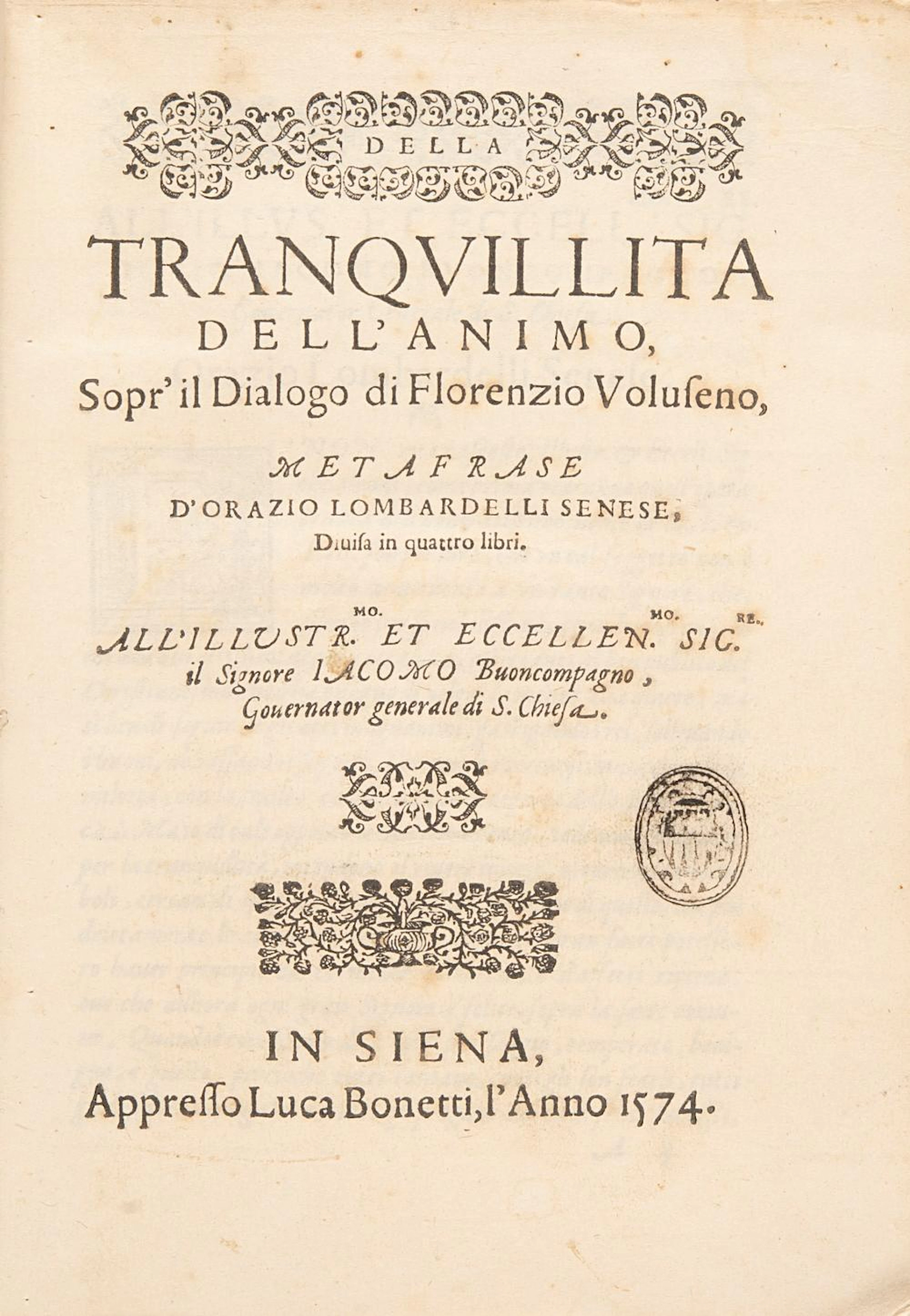 Lombardelli, Orazio Della tranquillita dell?animo.