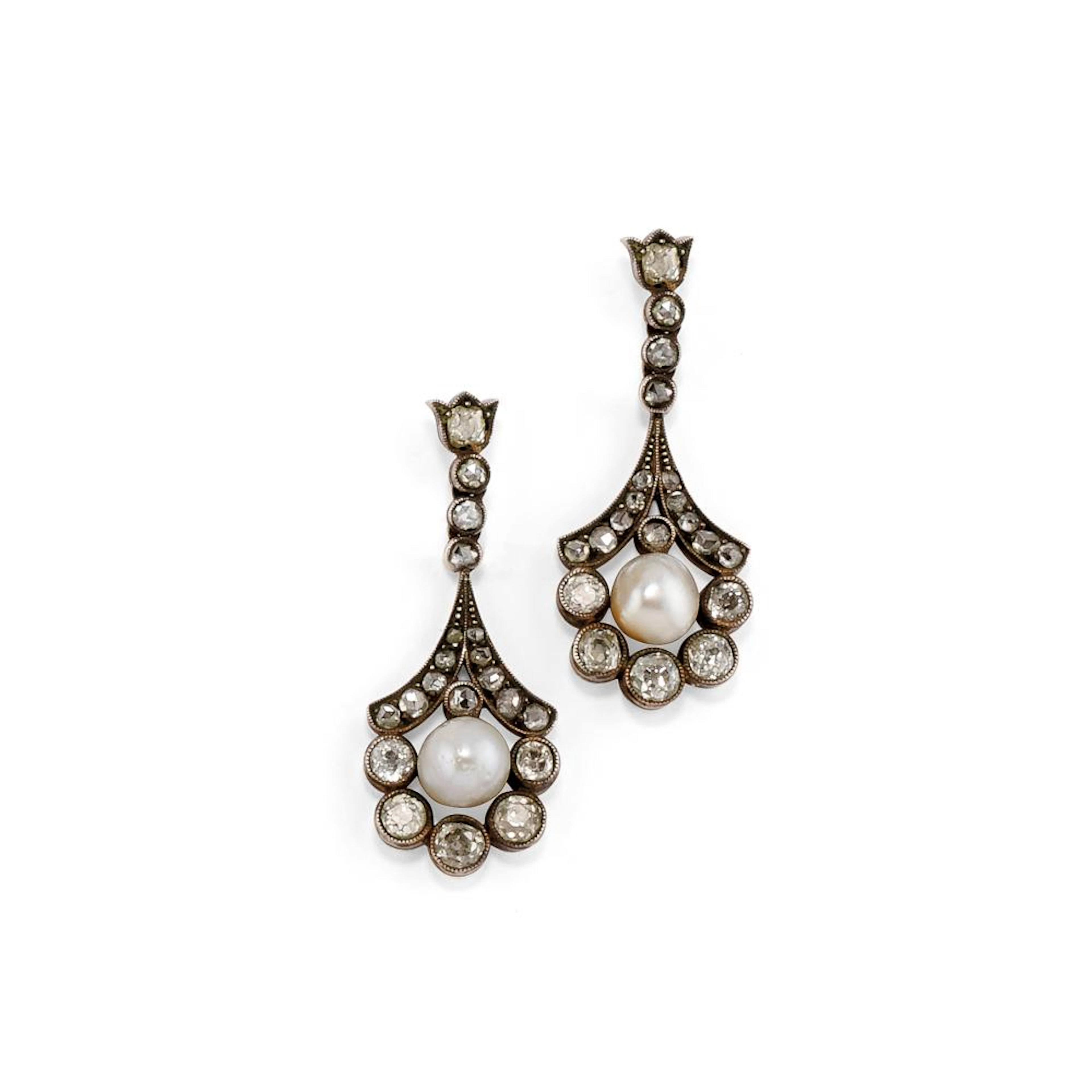PAIR OF PEARL AND DIAMOND EAR CLIPS