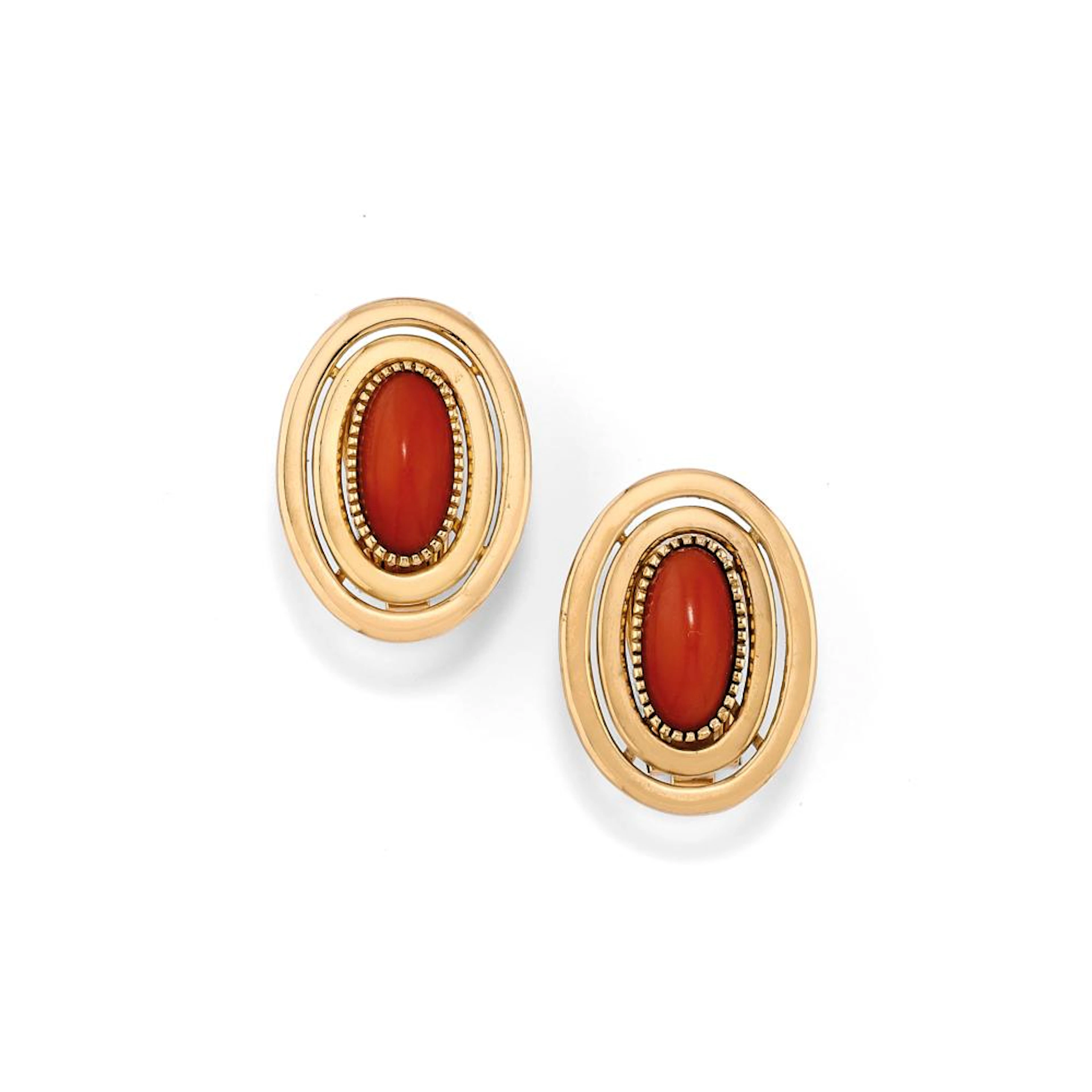 PAIR OF RED CORAL EAR CLIPS