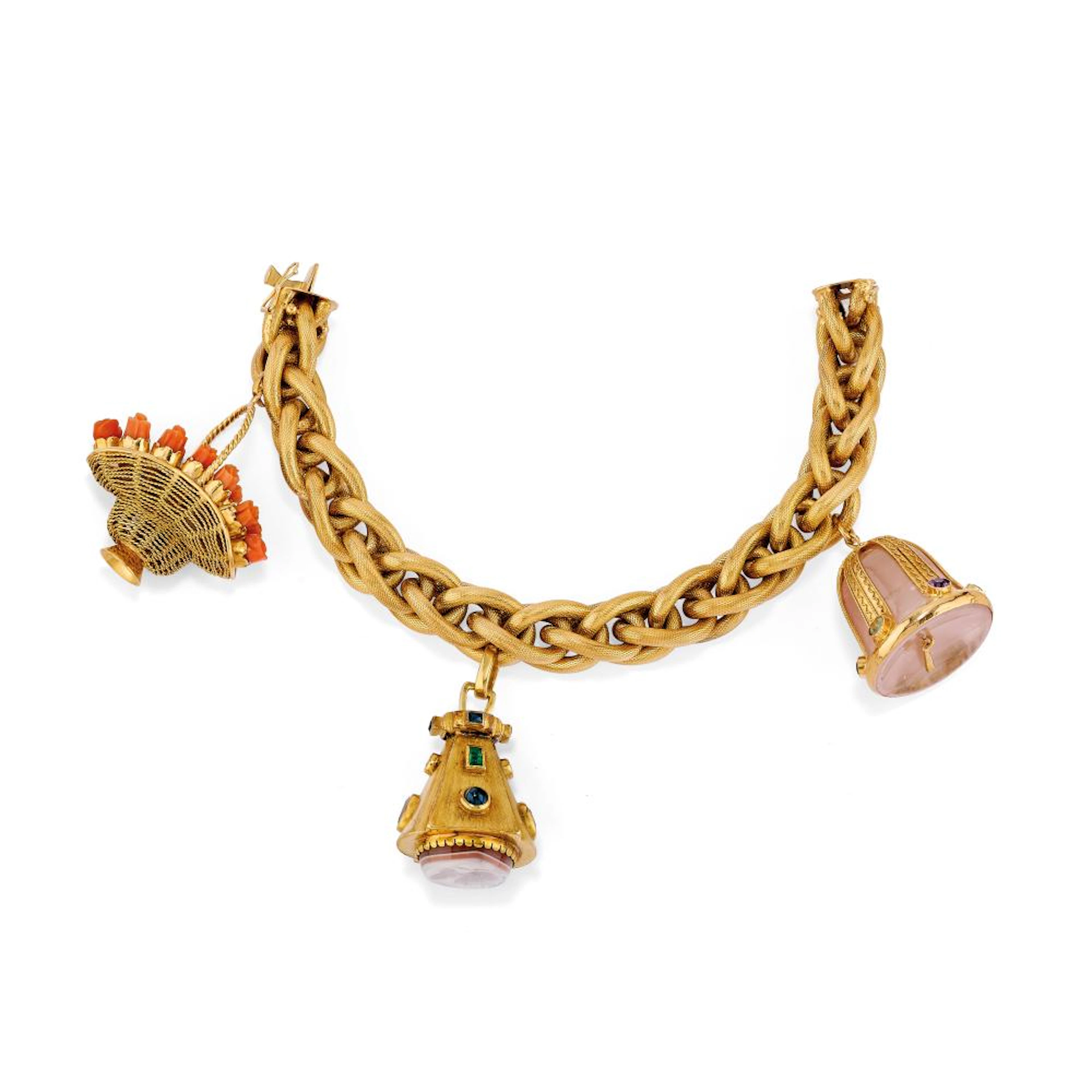 YELLOW GOLD AND GEM-SET CHARM BRACELET