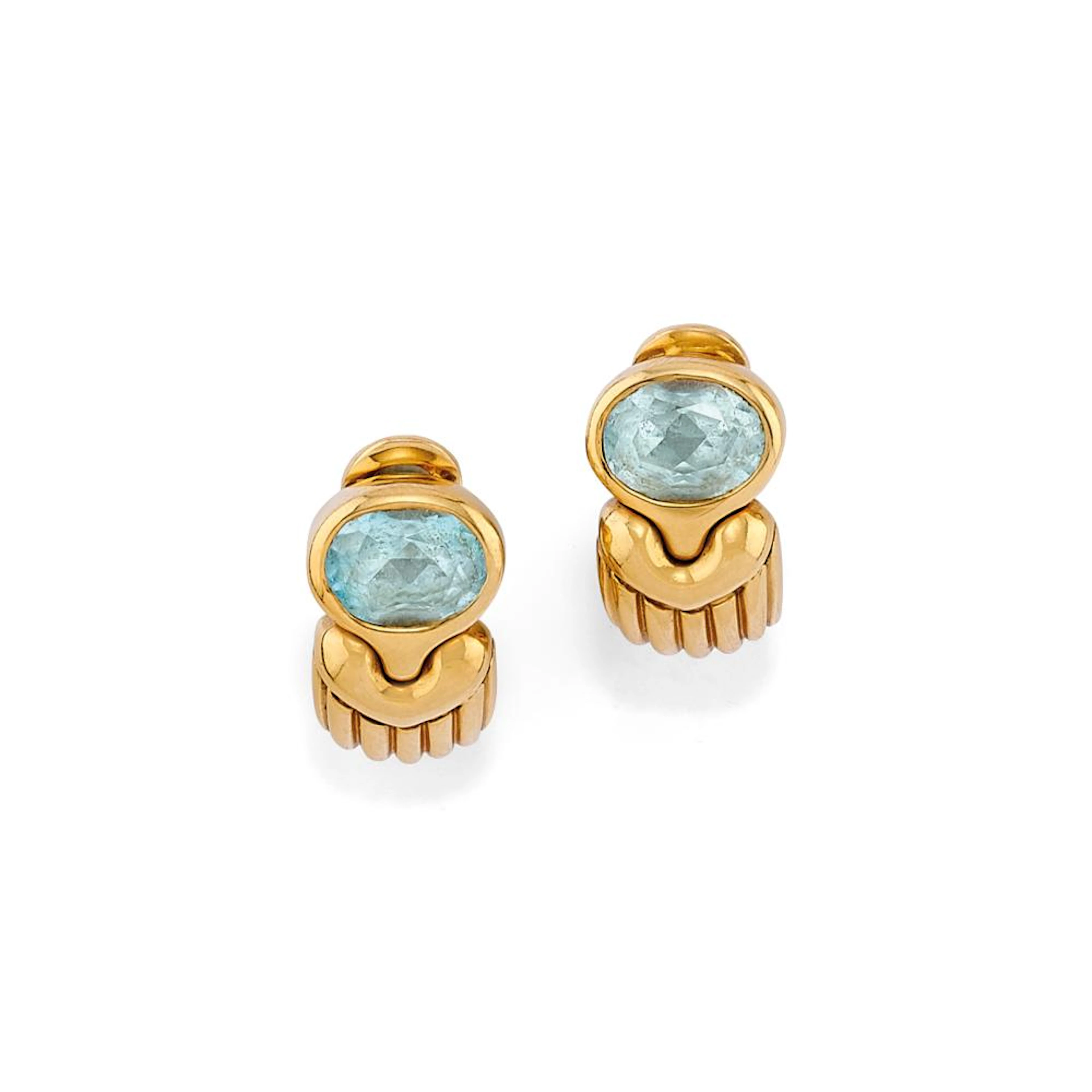 PAIR OF BLUE TOPAZ EAR CLIPS, BULGARI