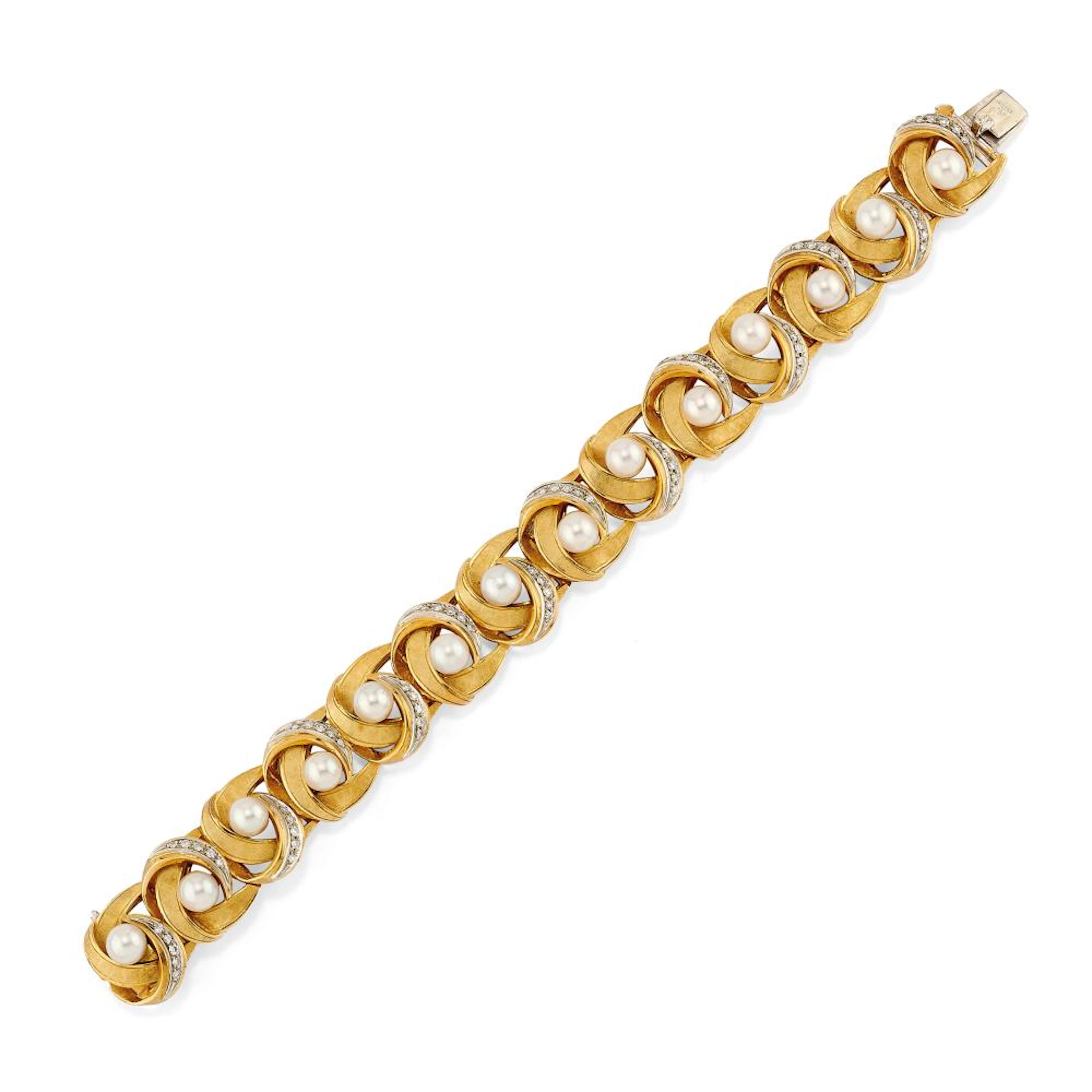 CULTURED PEARL AND DIAMOND-SET BRACELET