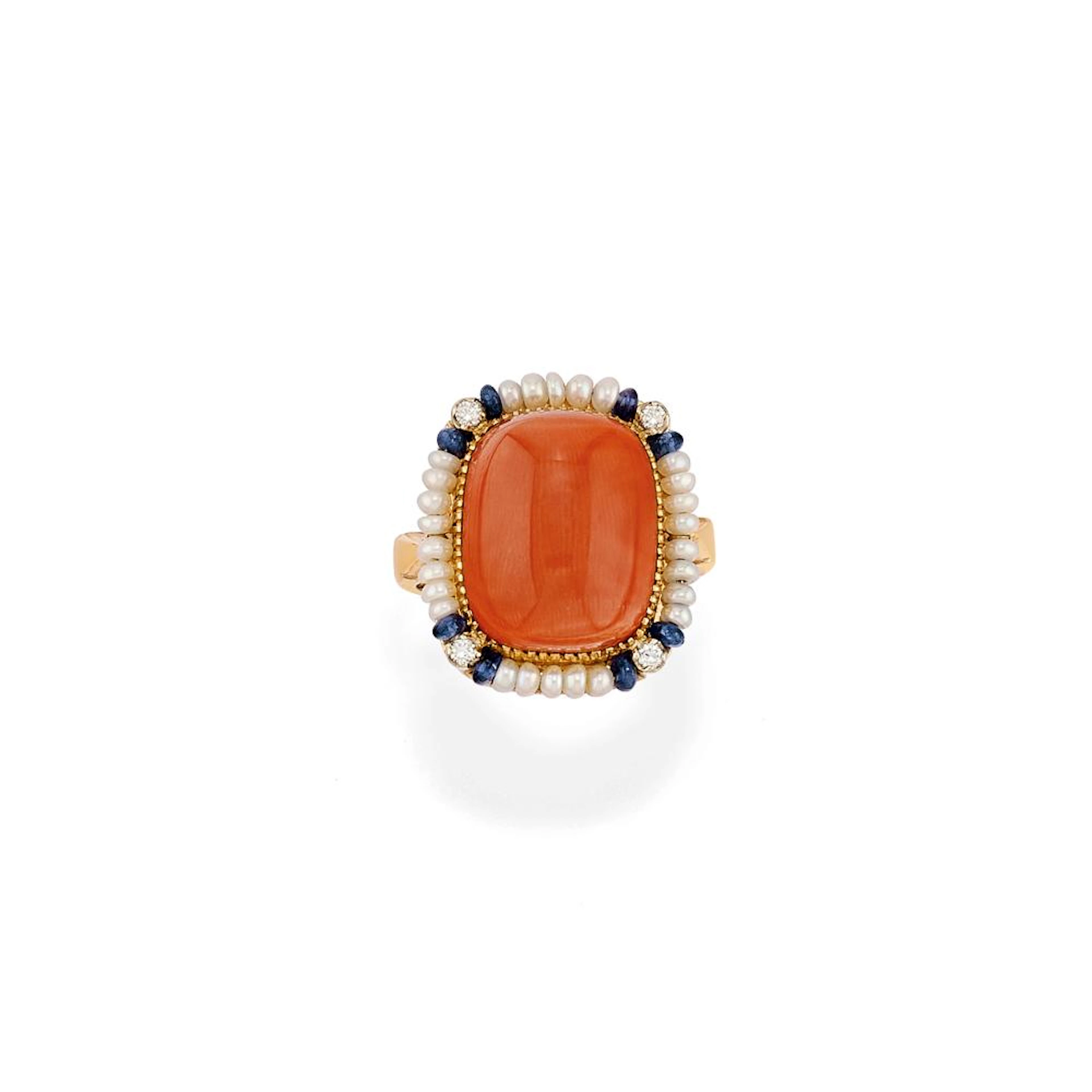 RED CORAL AND GEM-SET RING