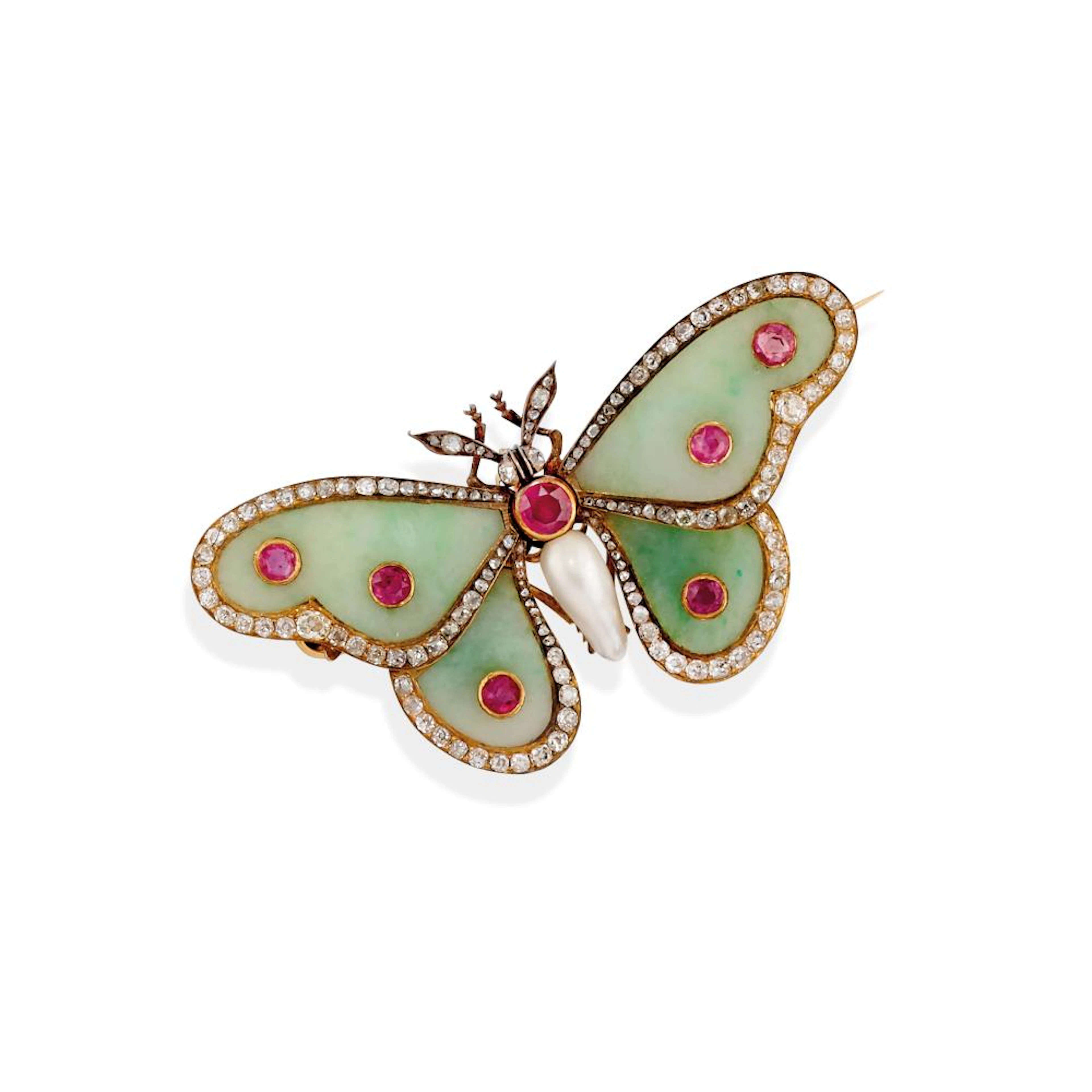 JADEITE AND GEM-SET BROOCH