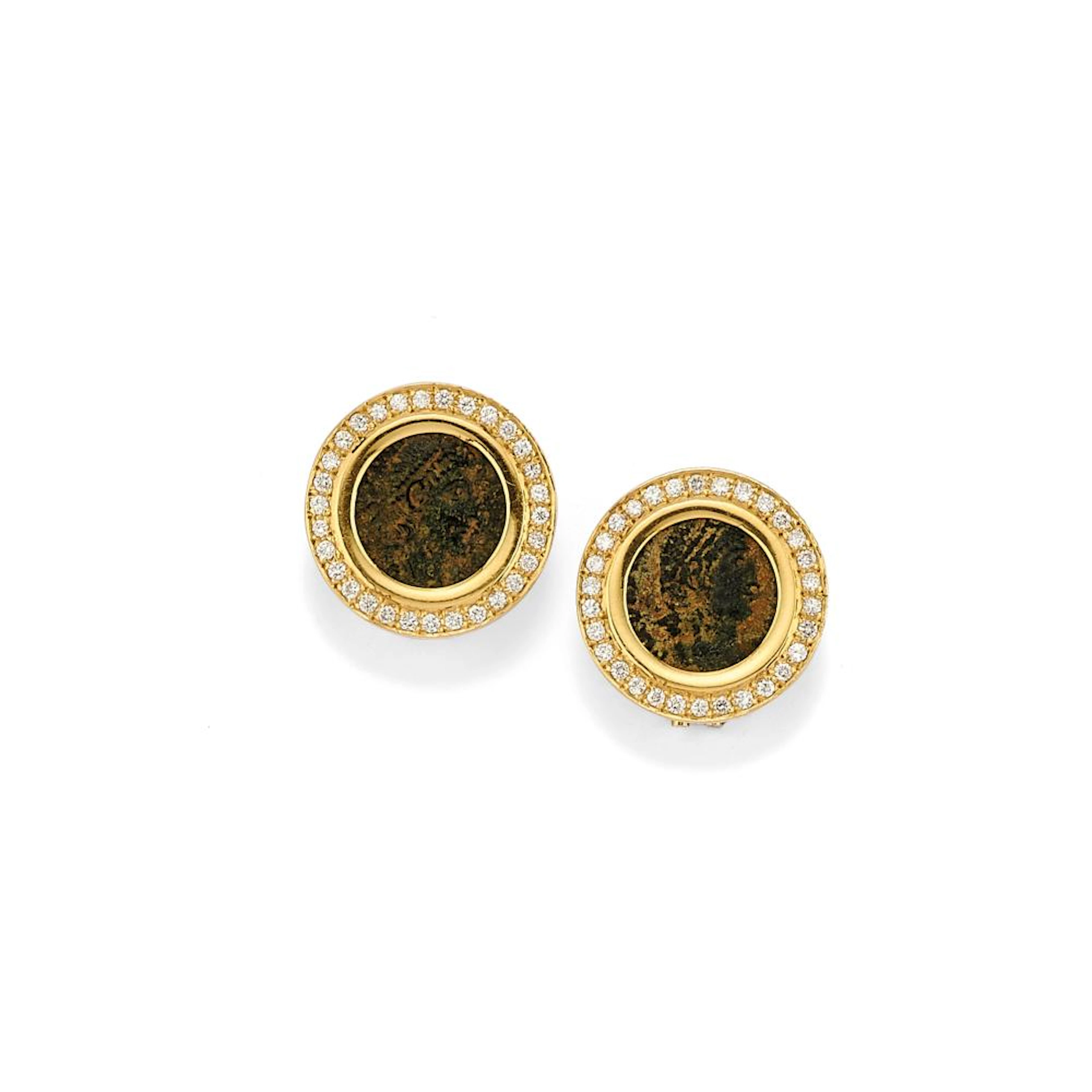 PAIR OF COIN AND DIAMOND EAR CLIPS, CHIMENTO
