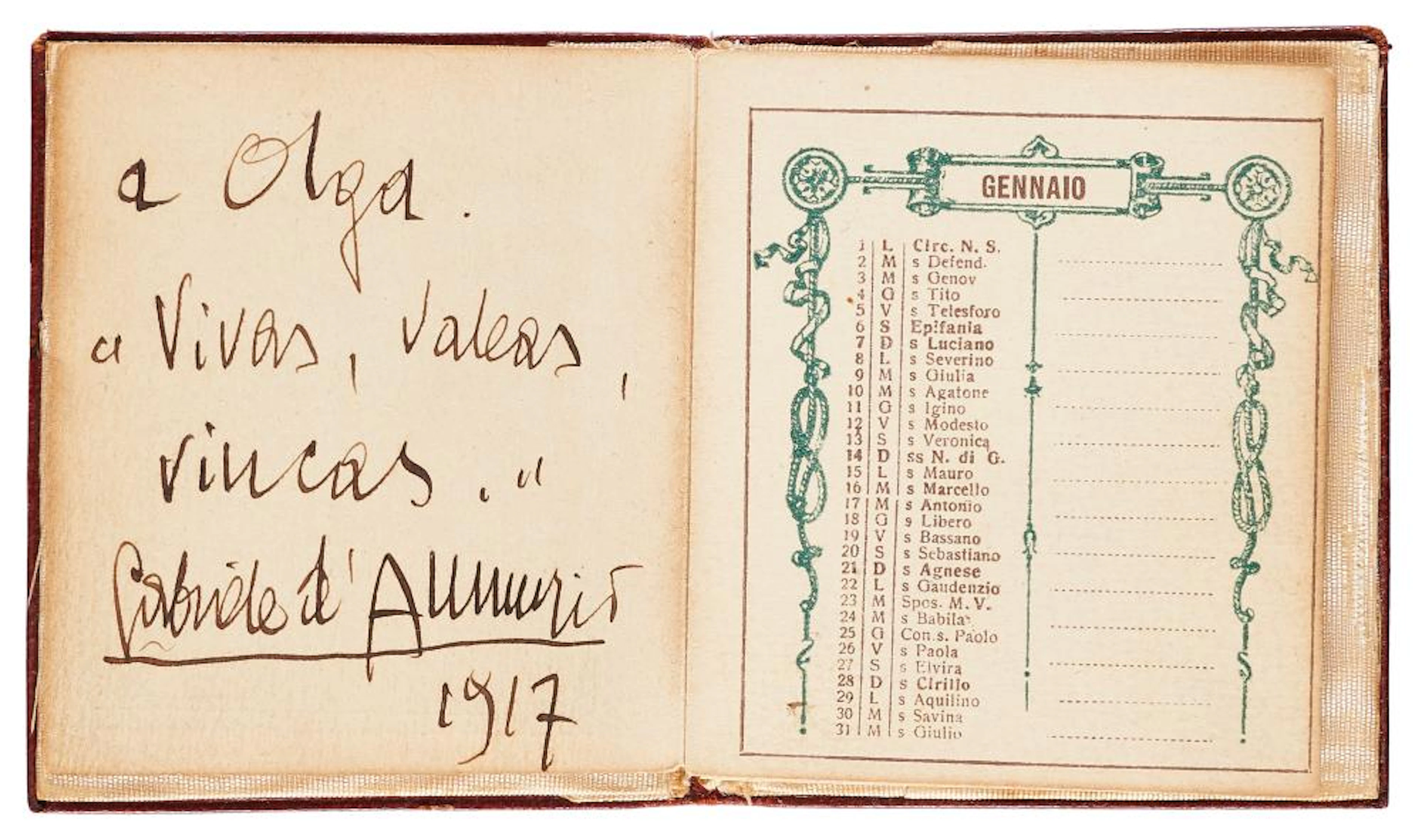 D'Annunzio, Gabriele D'Annunzio piccola agenda con autografo