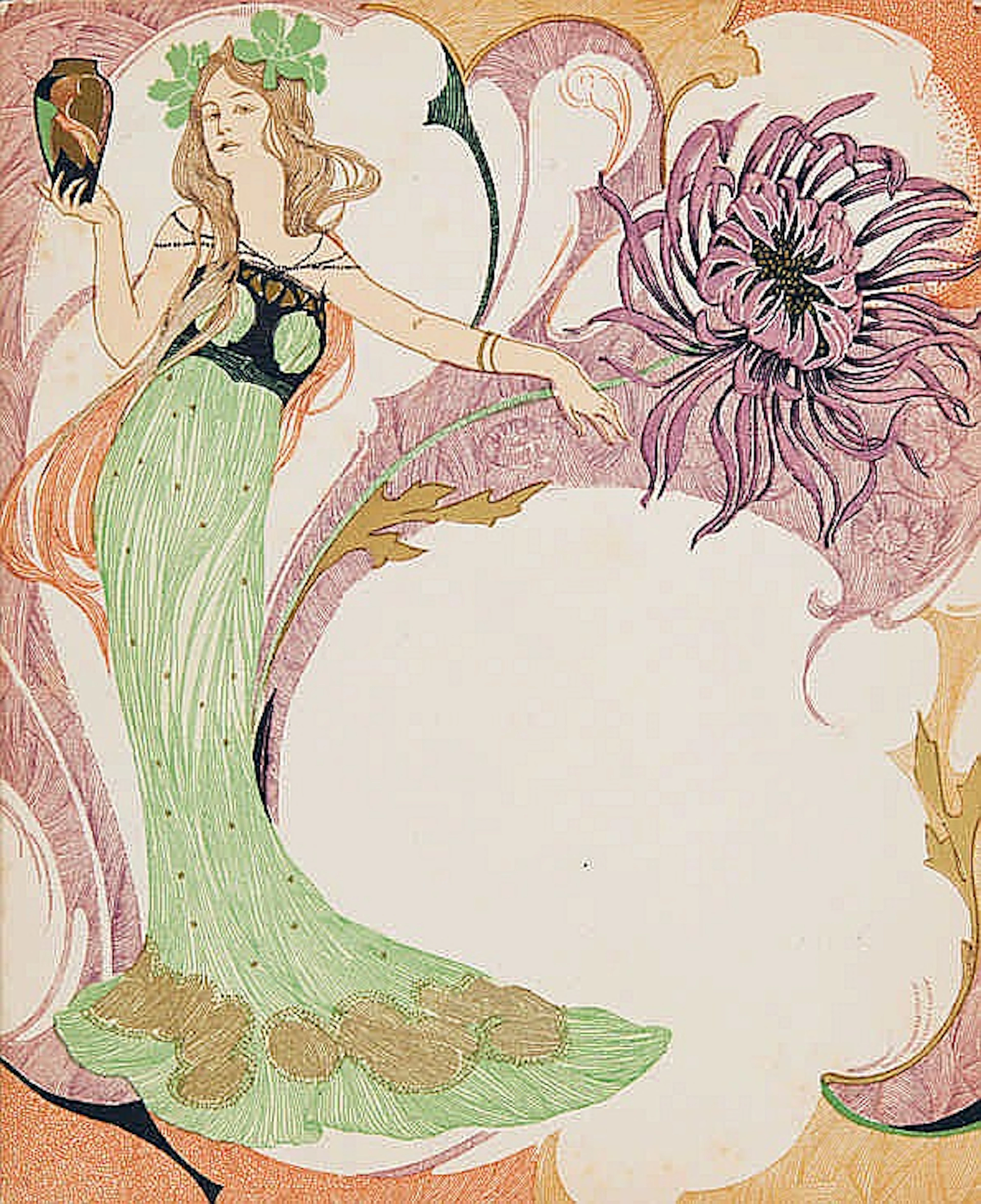 Bel menu a stampa colorato a mano e firmato Chéri Hérouard (1881-1961)