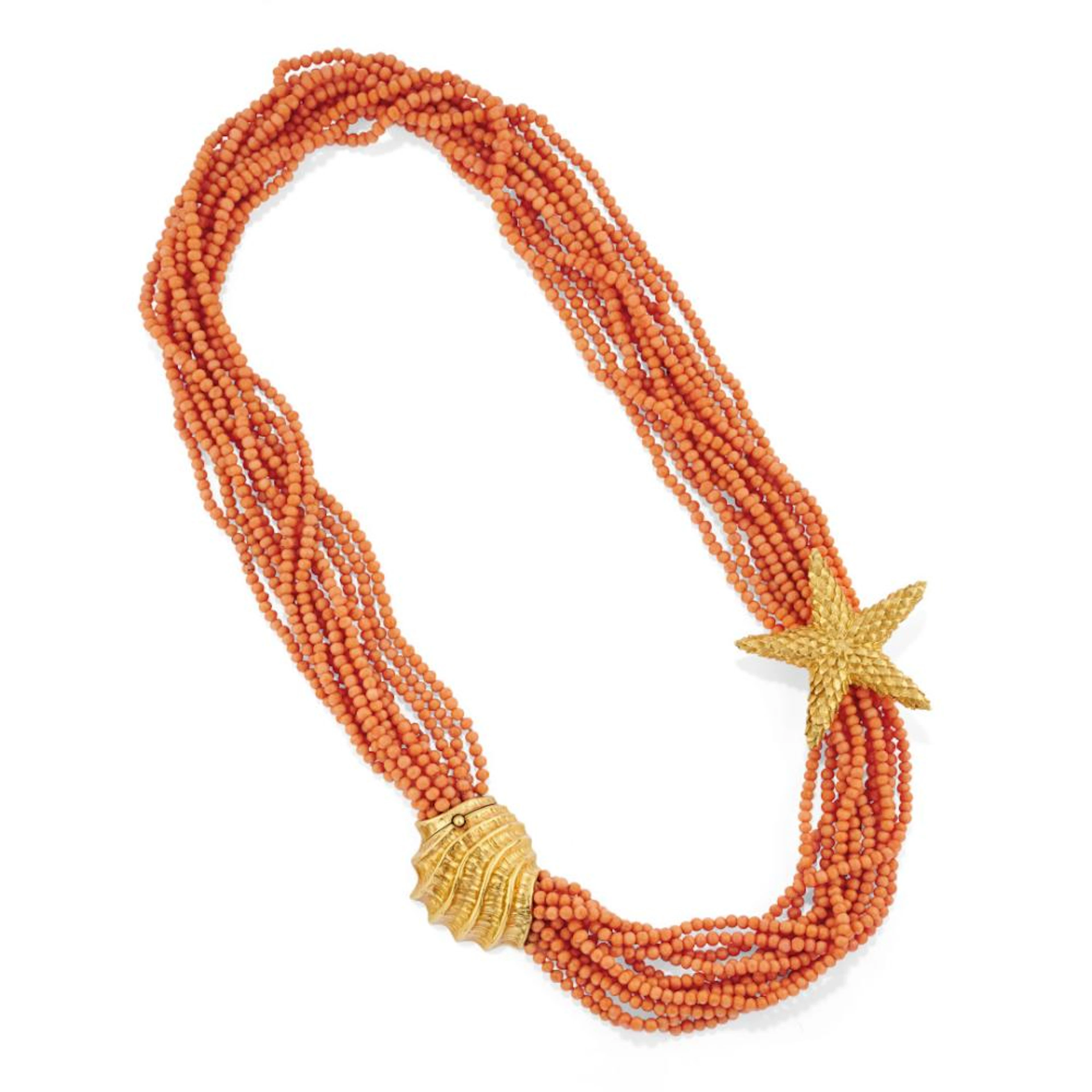 LARGE ORANGE CORAL AND 18K YELLOW GOLD NECKLACE