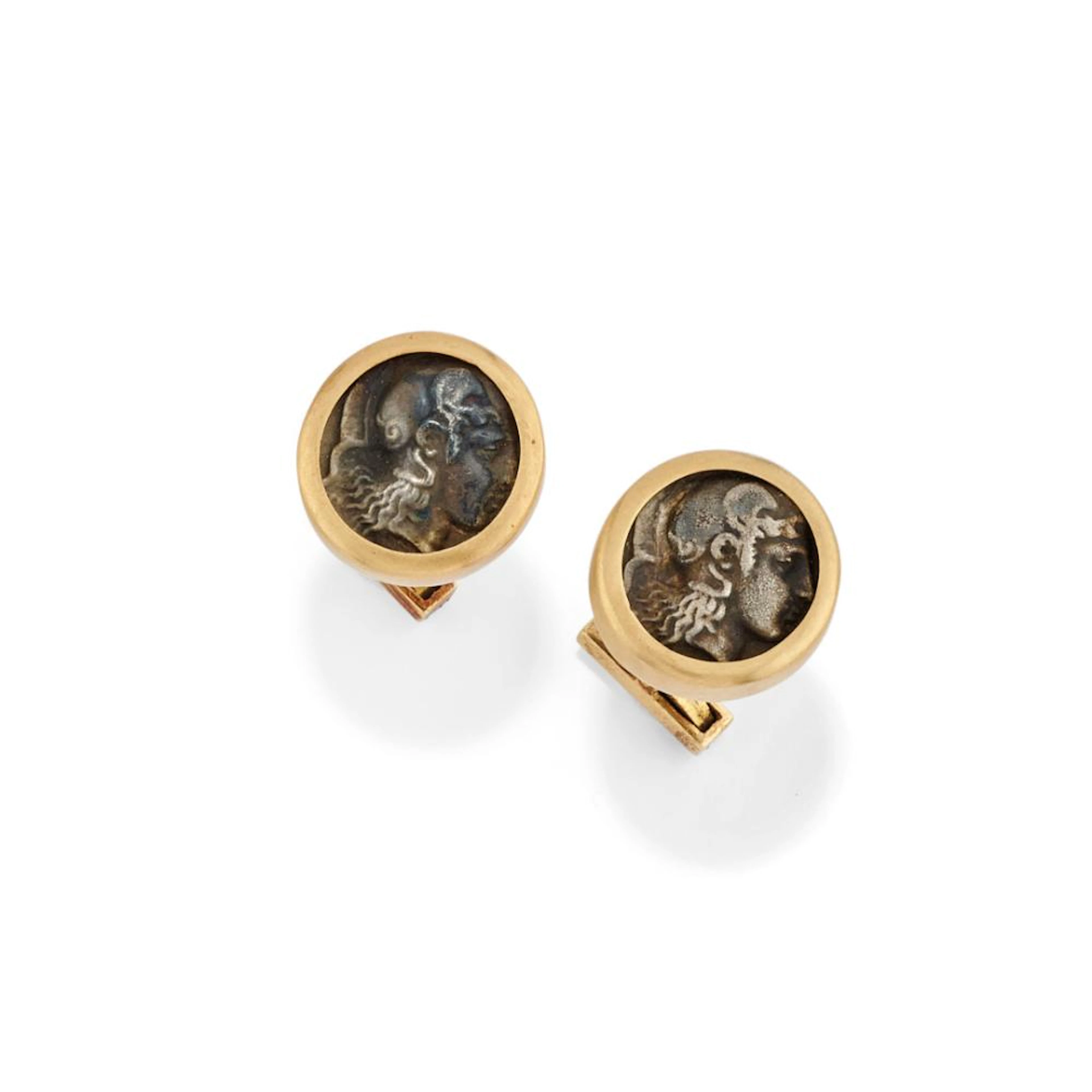 PAIR OF CUFF LINKS WITH COINS, LALOUNIS