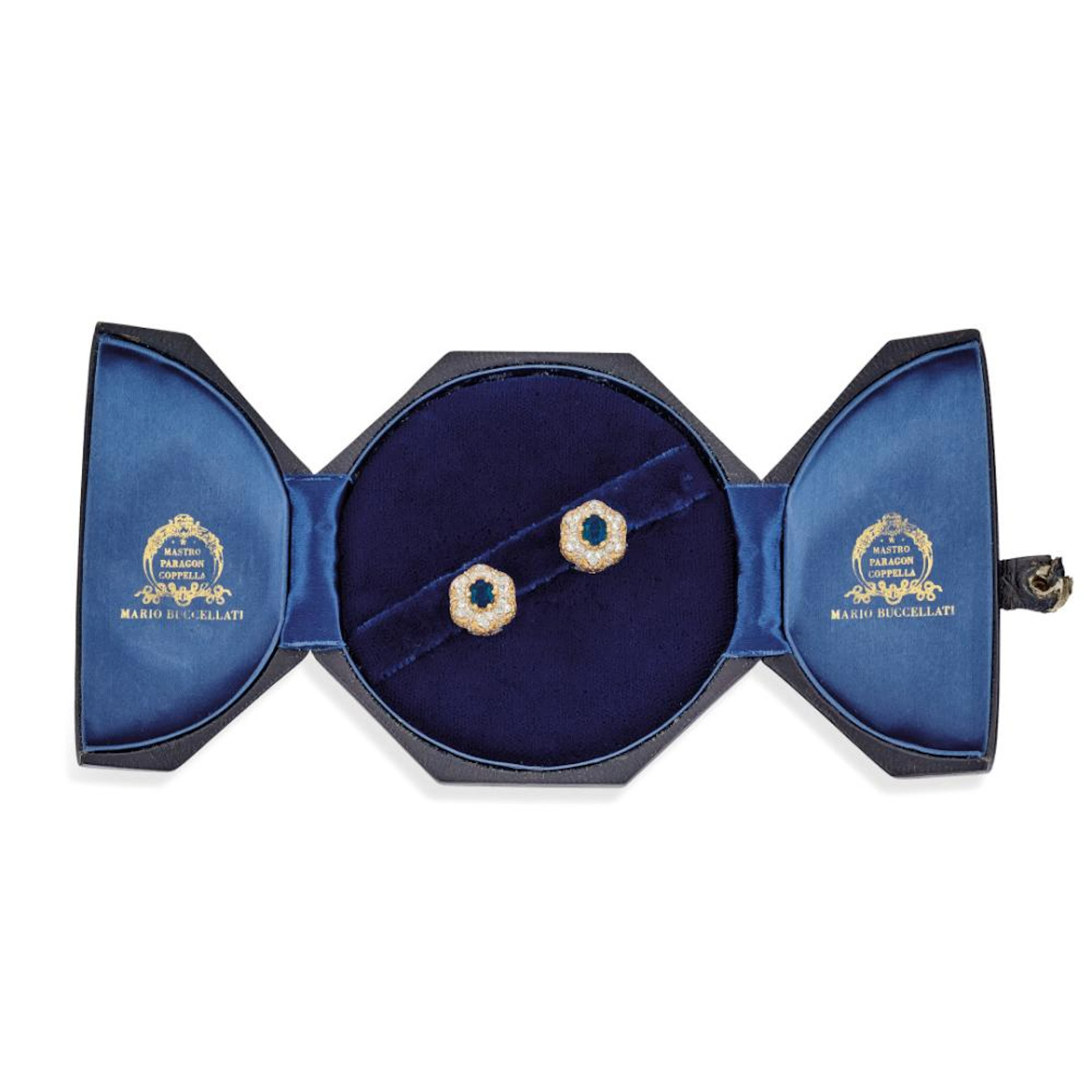 PAIR OF SAPPHIRE AND DIAMOND EAR CLIPS, BUCCELLATI