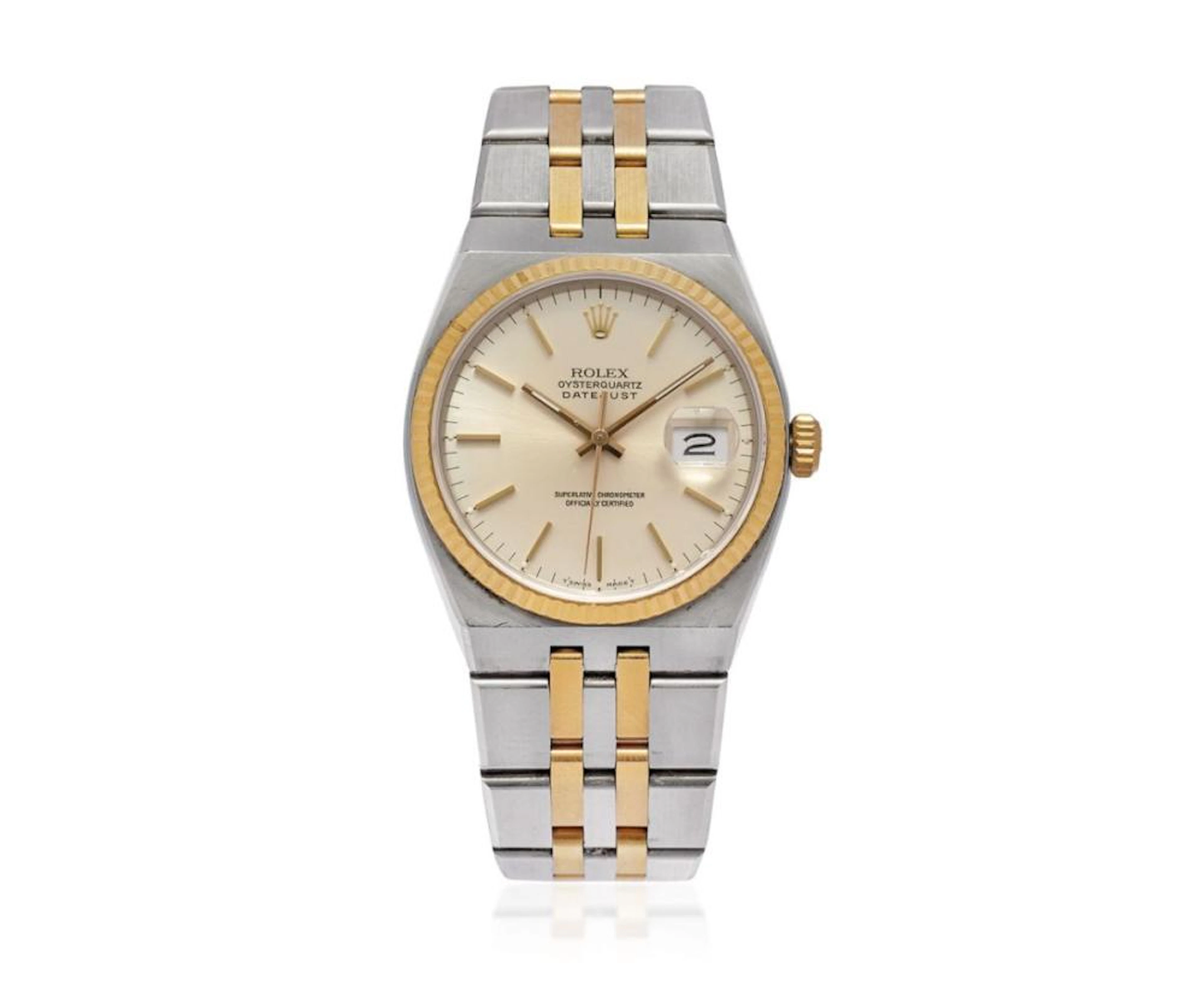ROLEX OYSTERQUARTZ IN STEEL AND GOLD REF. 17013, BOX AND PAPER, SOLD IN 1989