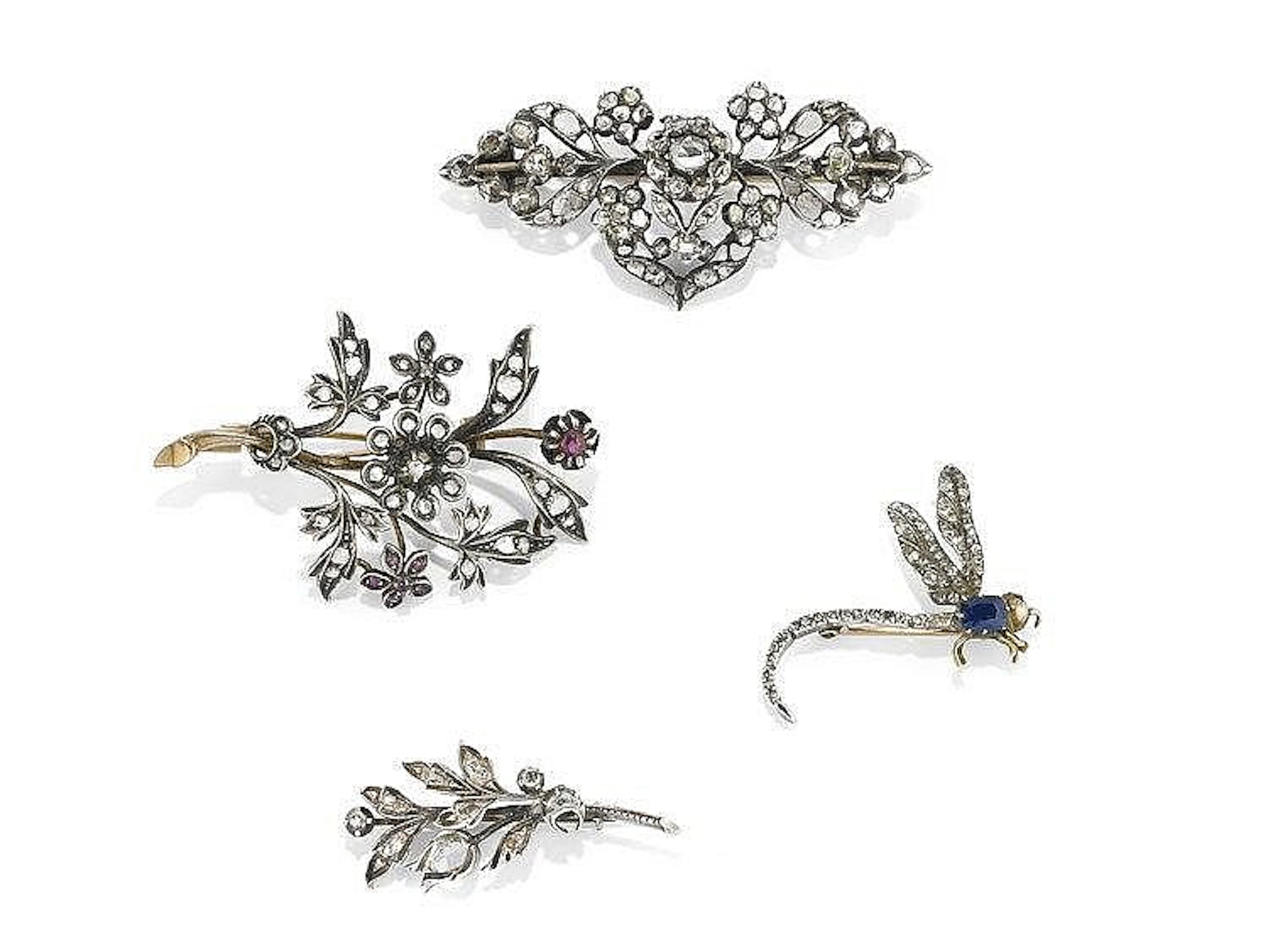 LOTTO DI QUATTRO ANTICHE SPILLE LOT OF FOUR ANTIQUE BROOCHES