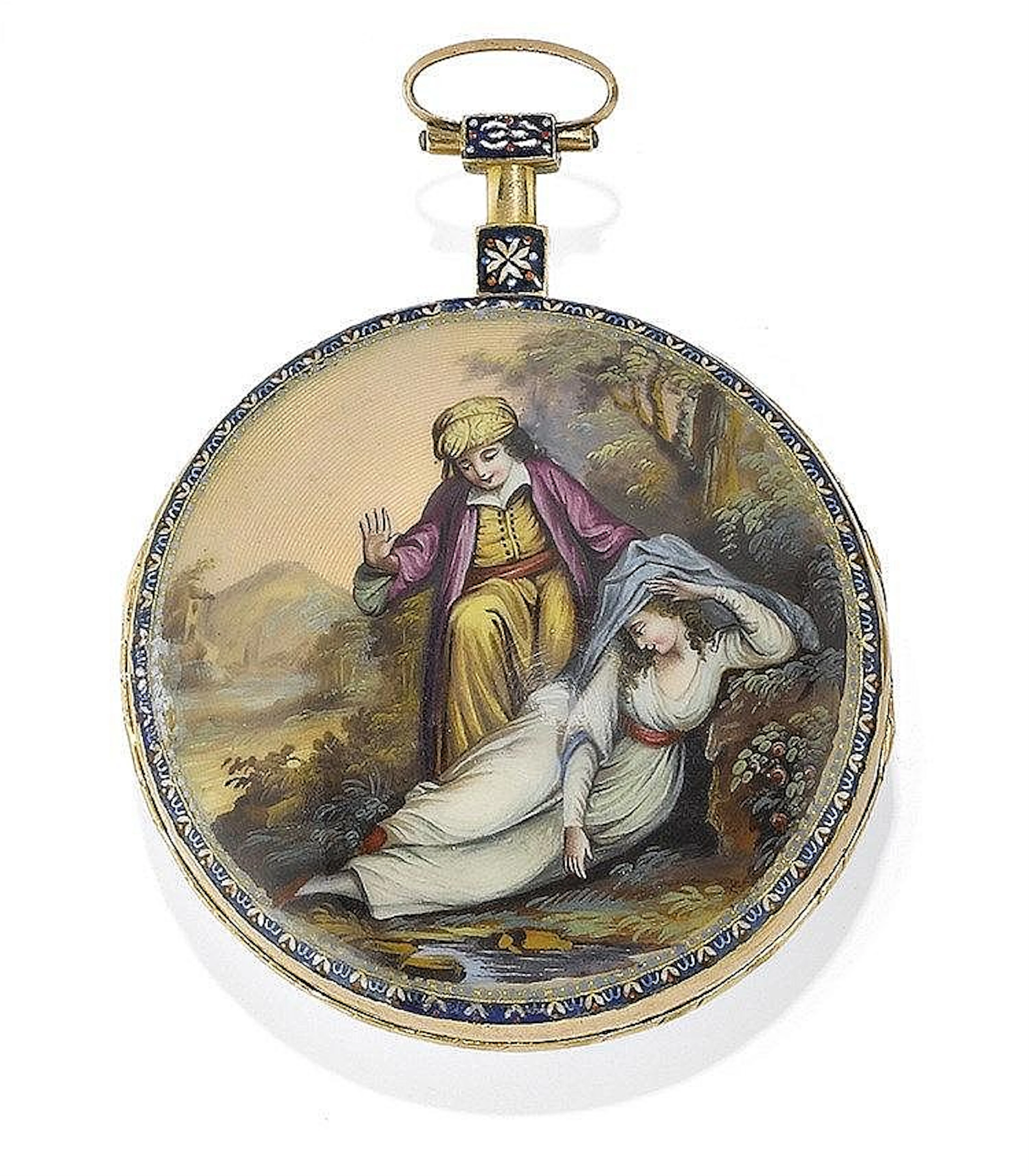 OROLOGIO DA TASCA FRANCESE A CHIAVETTA CON SMALTI FRENCH...
