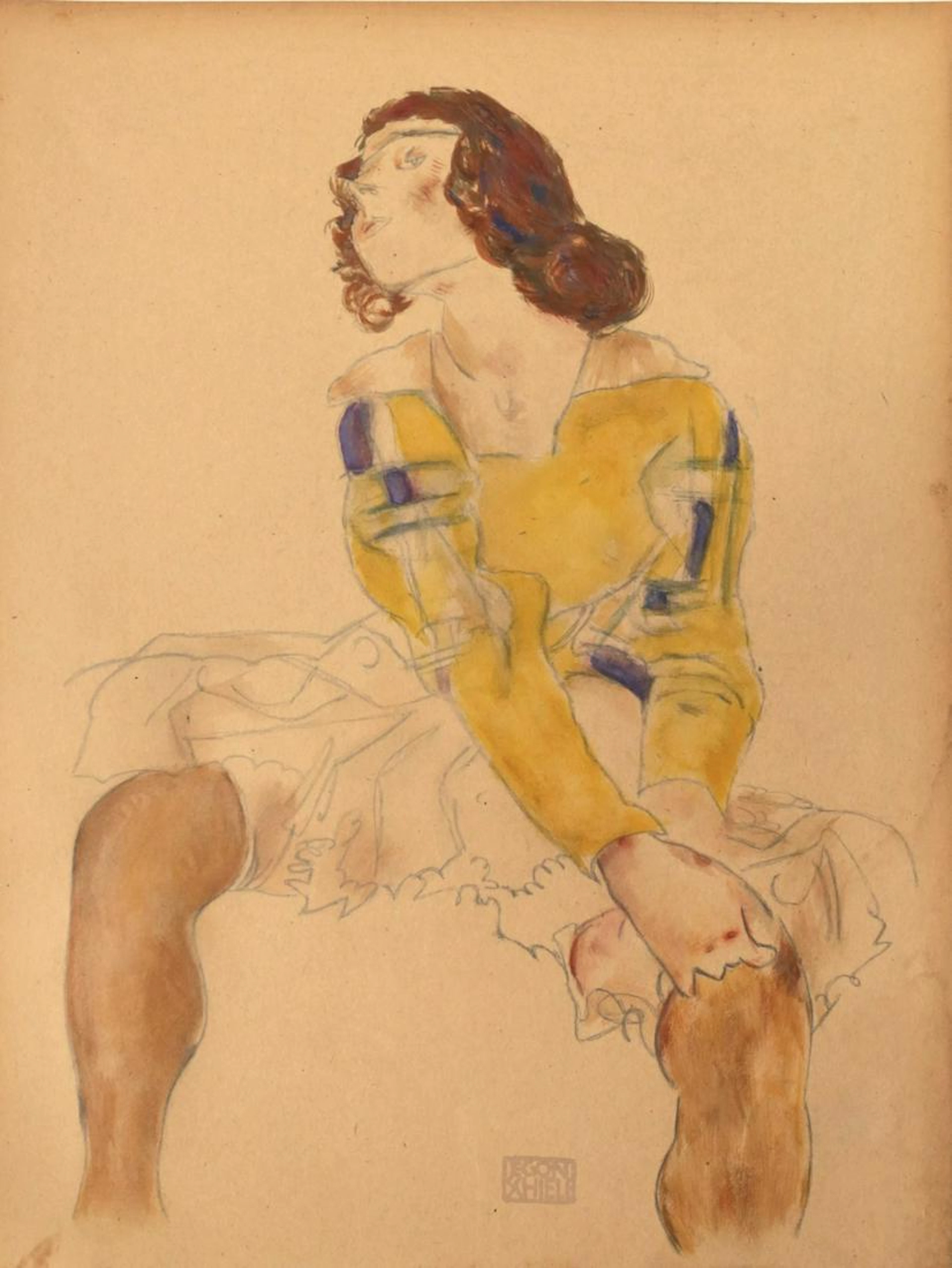 EGON SCHIELE WATERCOLOR PAINTING ON PAPER