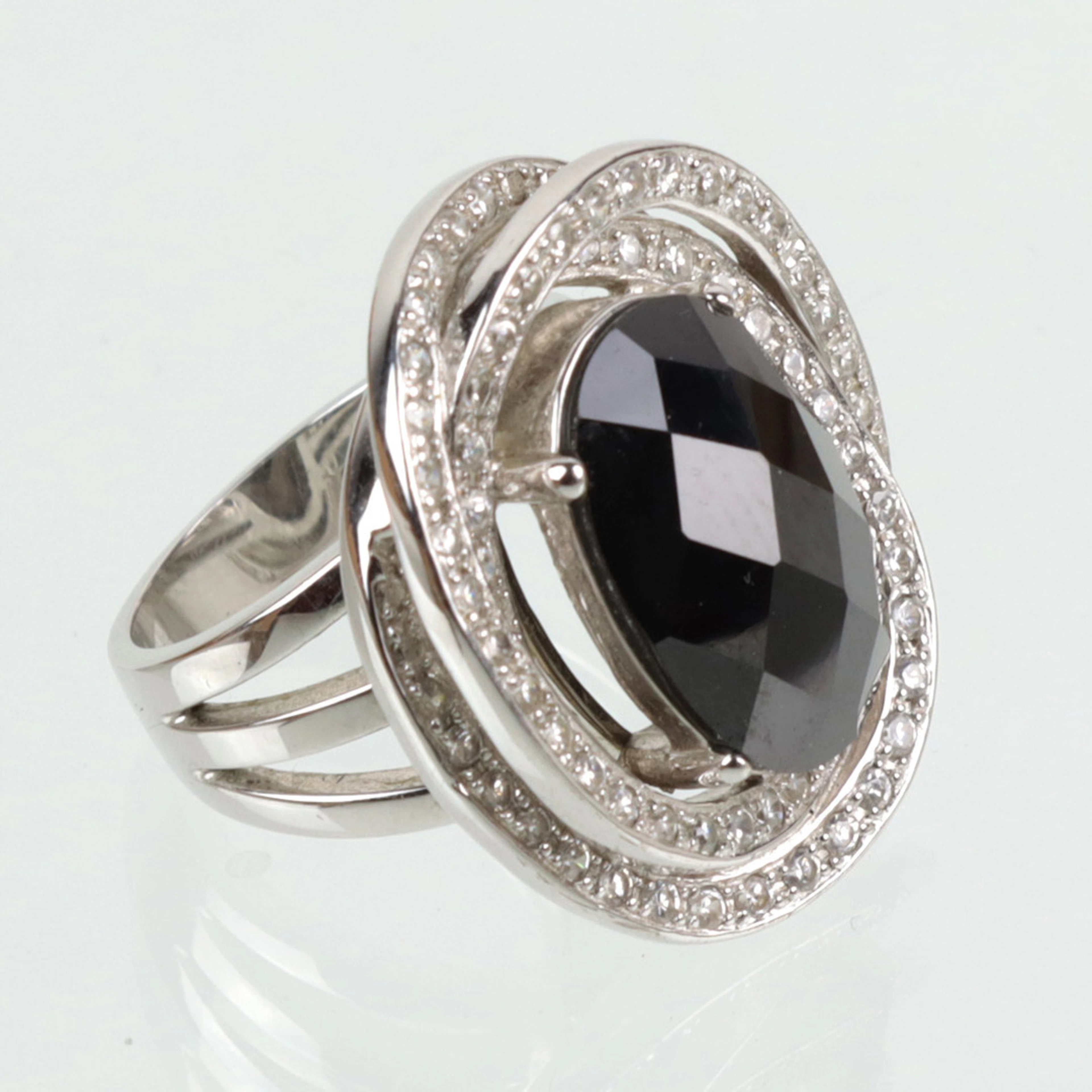 Cocktail Ring mit Hämatit und Zirkonia, Silber 925.