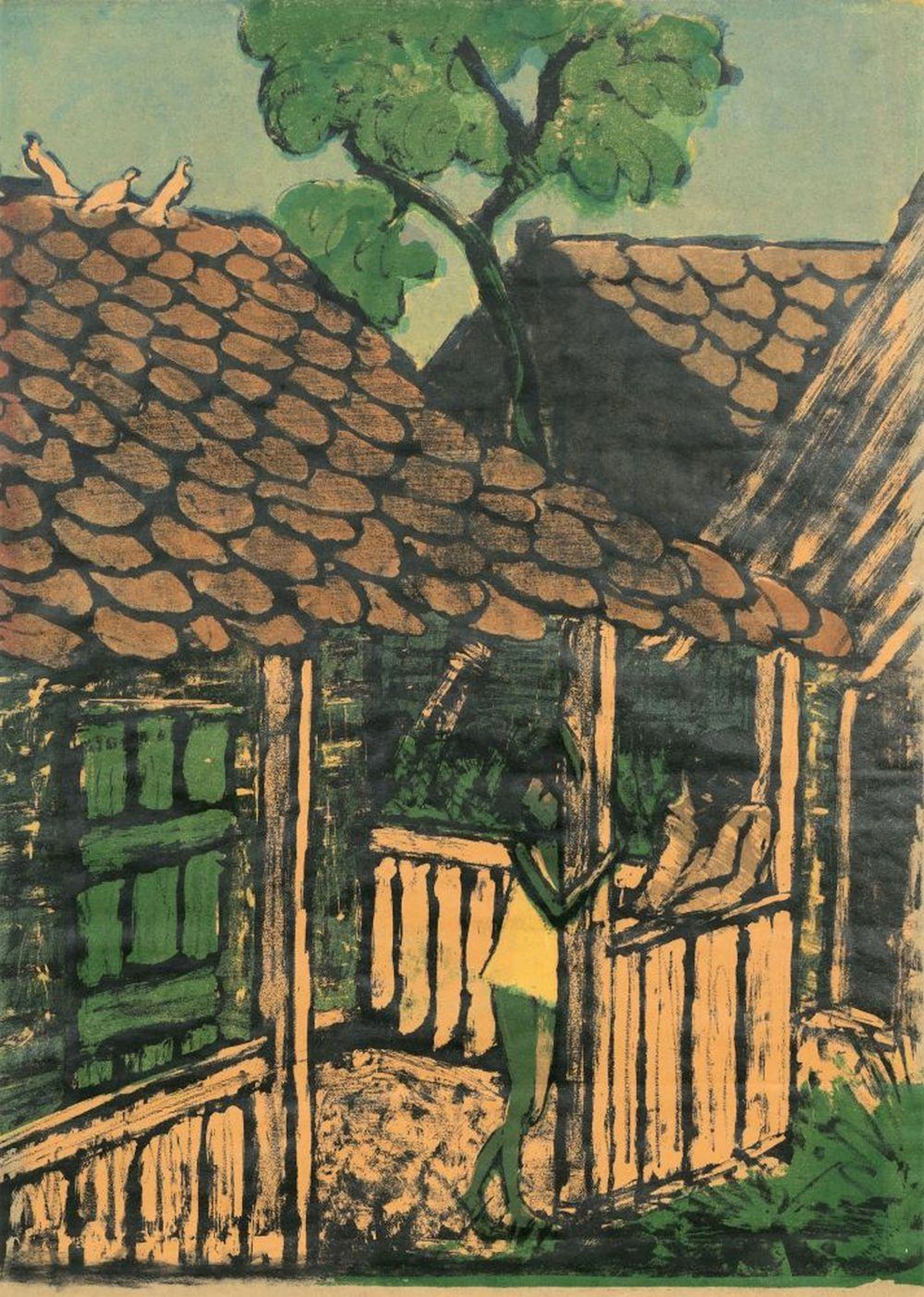 Otto Mueller (Liebau 1874 - Breslau 1930). Two Gypsy children in front of a Hut.