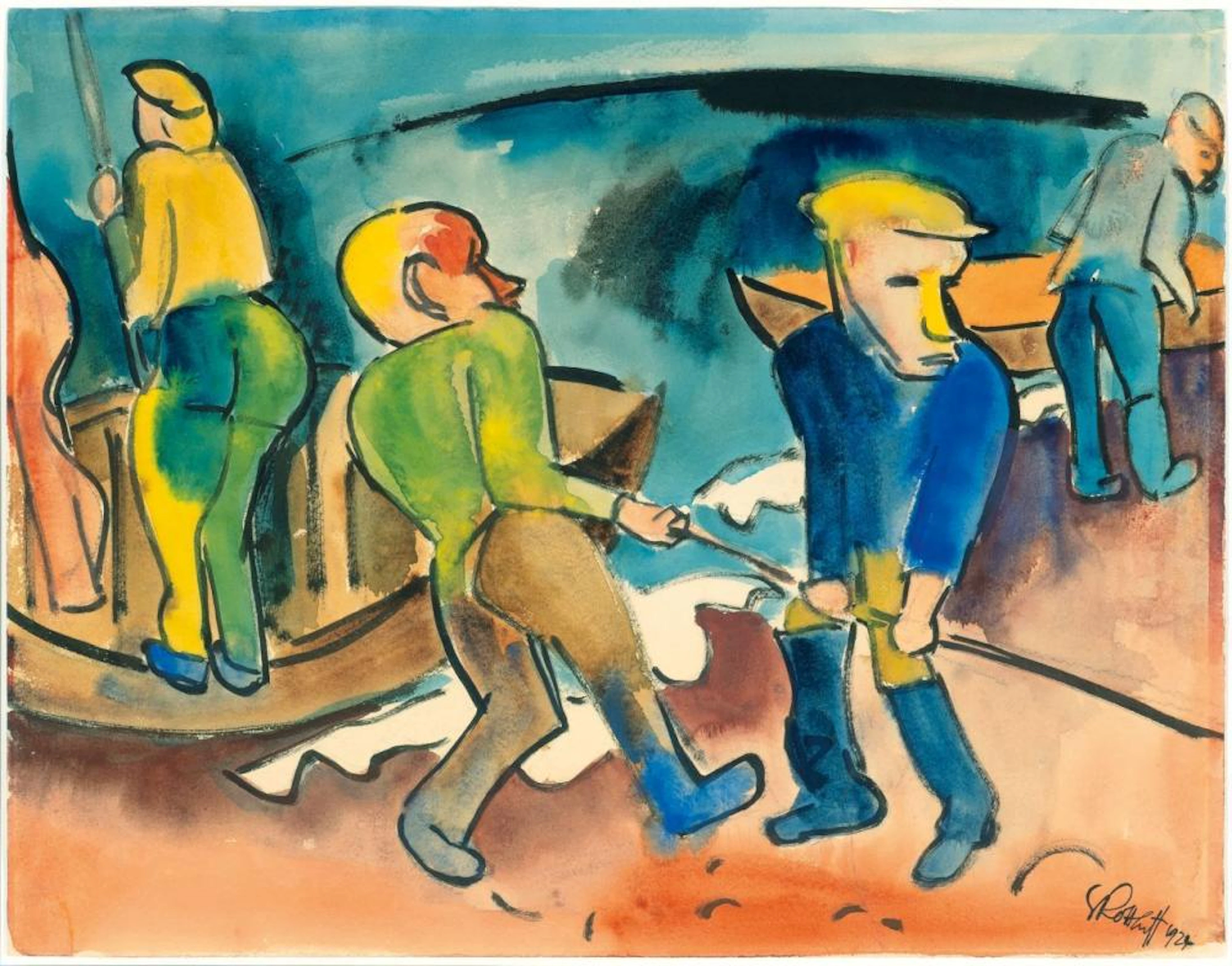 Karl Schmidt-Rottluff (Rottluff 1884 - Berlin 1976). Fishermen on the Beach.