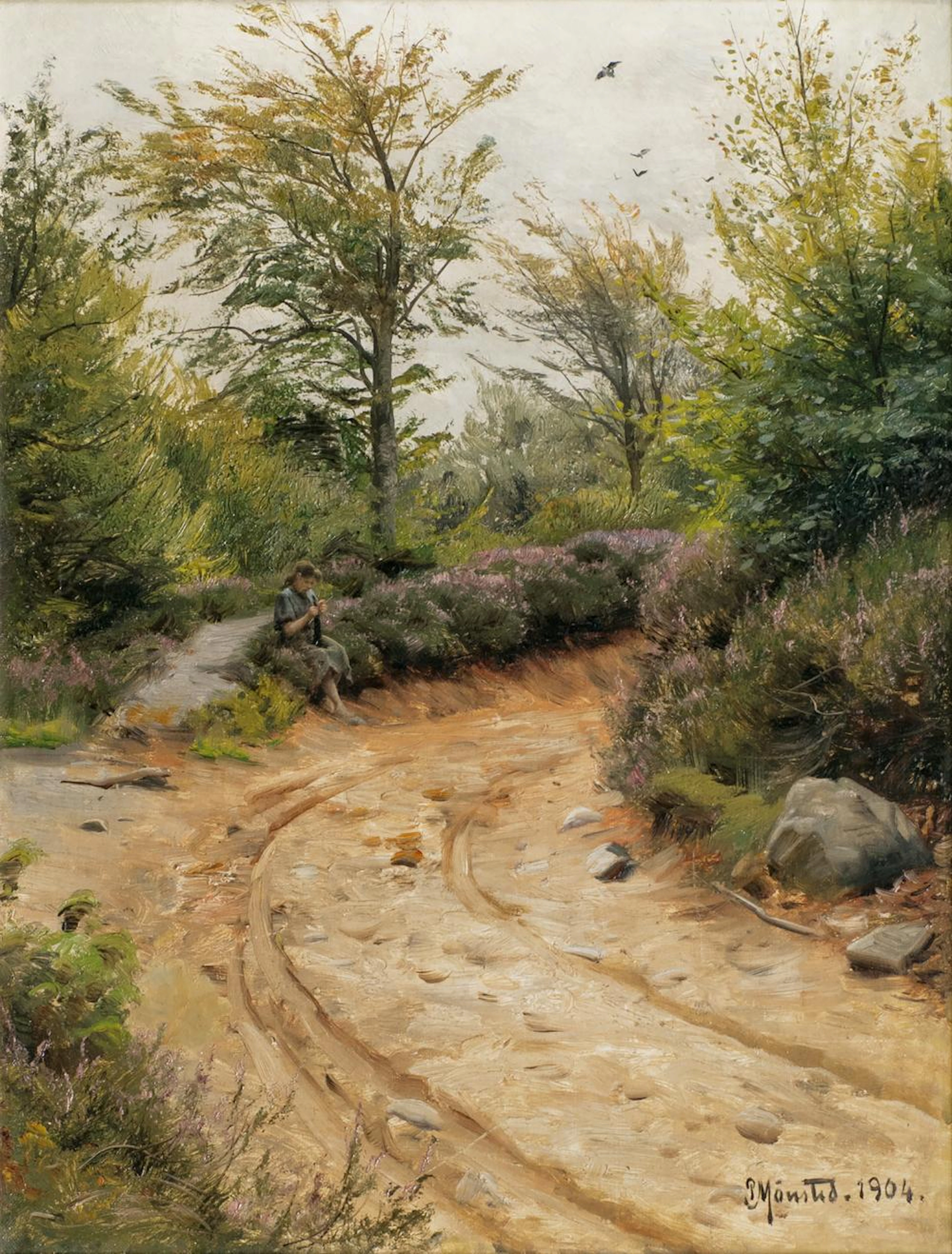 Peder Mönsted (Grenaa 1859 - Fredensborg 1941). Girl by the Wayside.