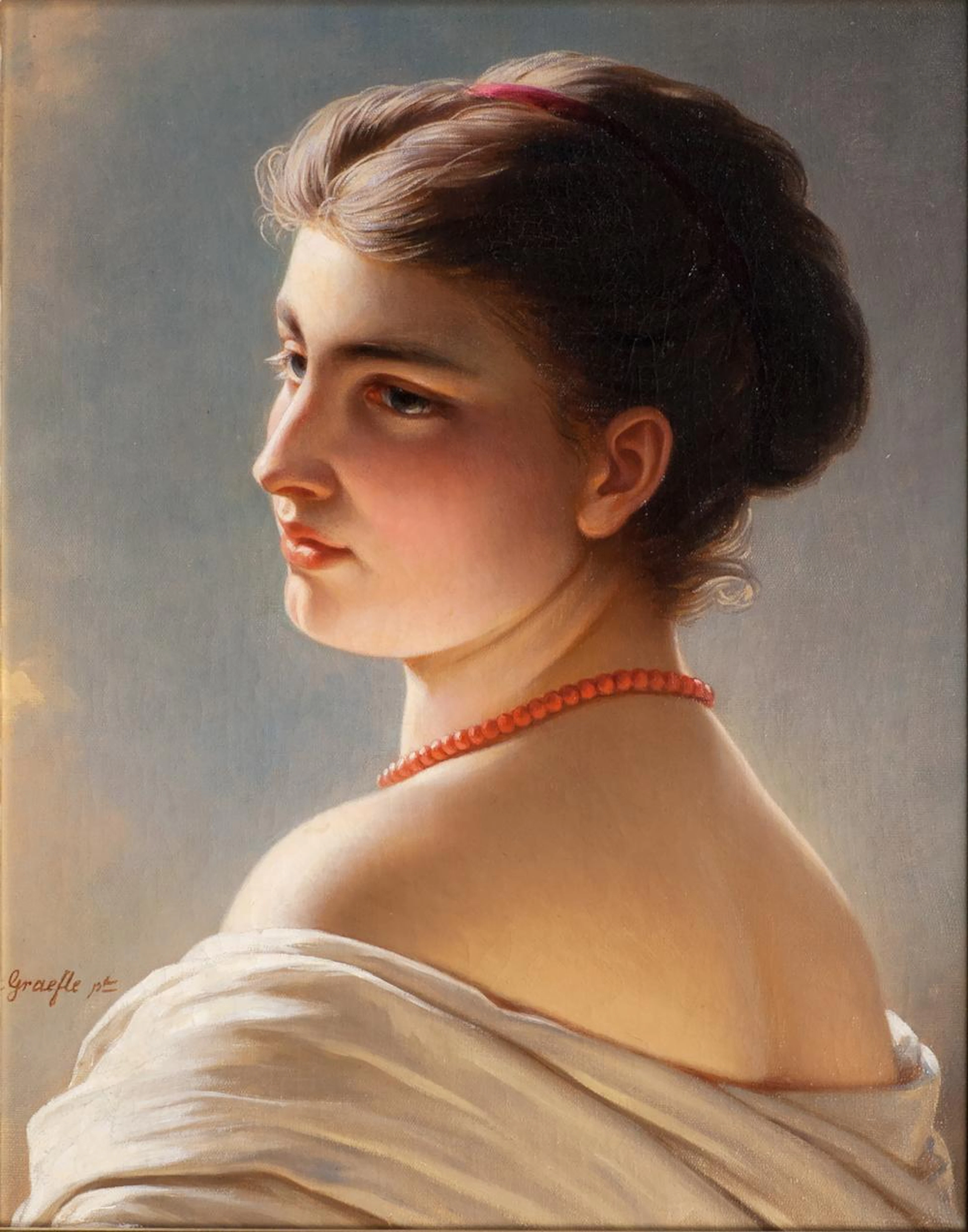 Albert Graefle (Freiburg/Br. 1807 - München 1889). Beauty with Coral Necklace.
