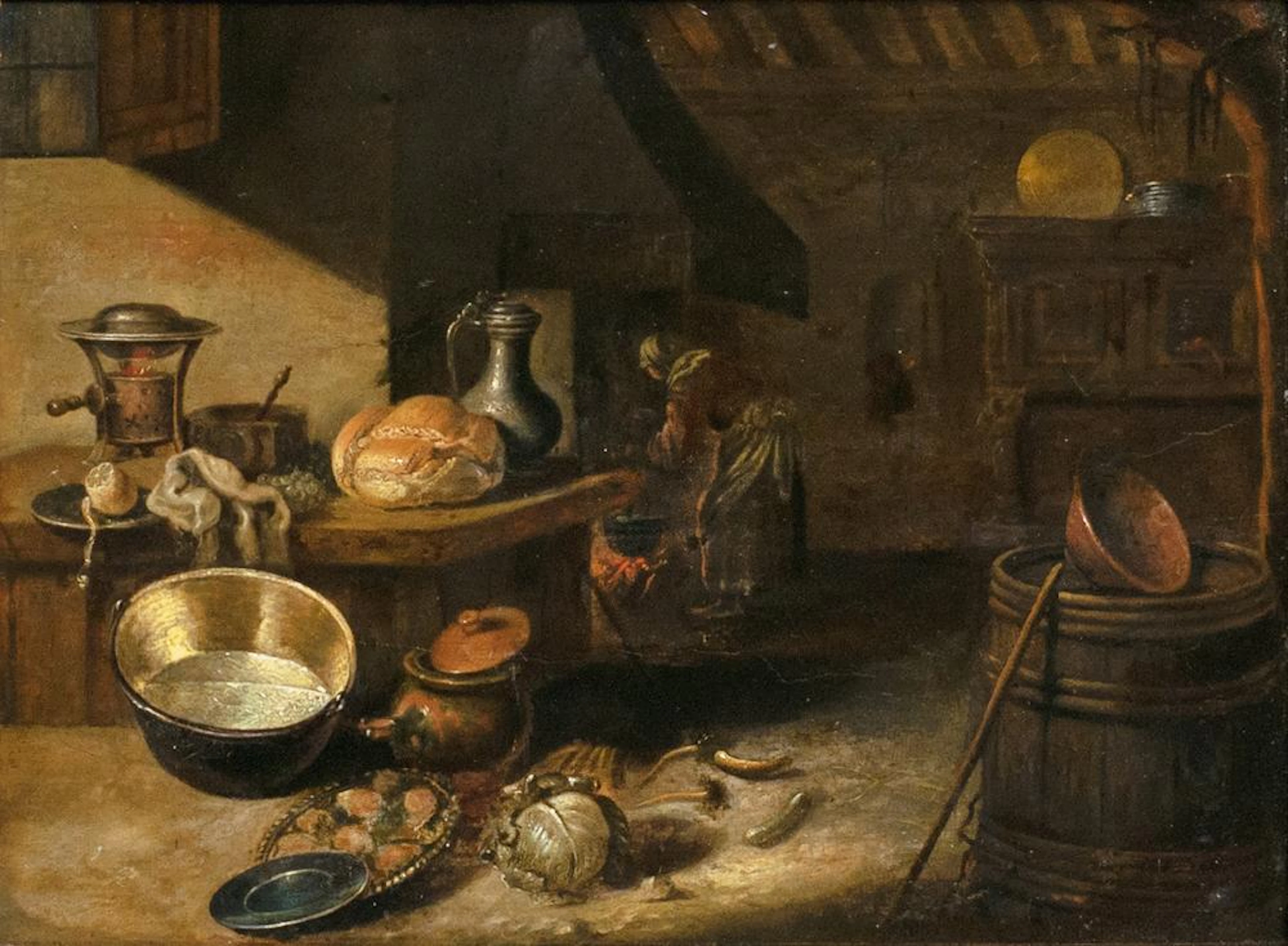 Willem Kalf (Rotterdam 1619 - Amsterdam 1693), in the manner of. In the Kitchen.