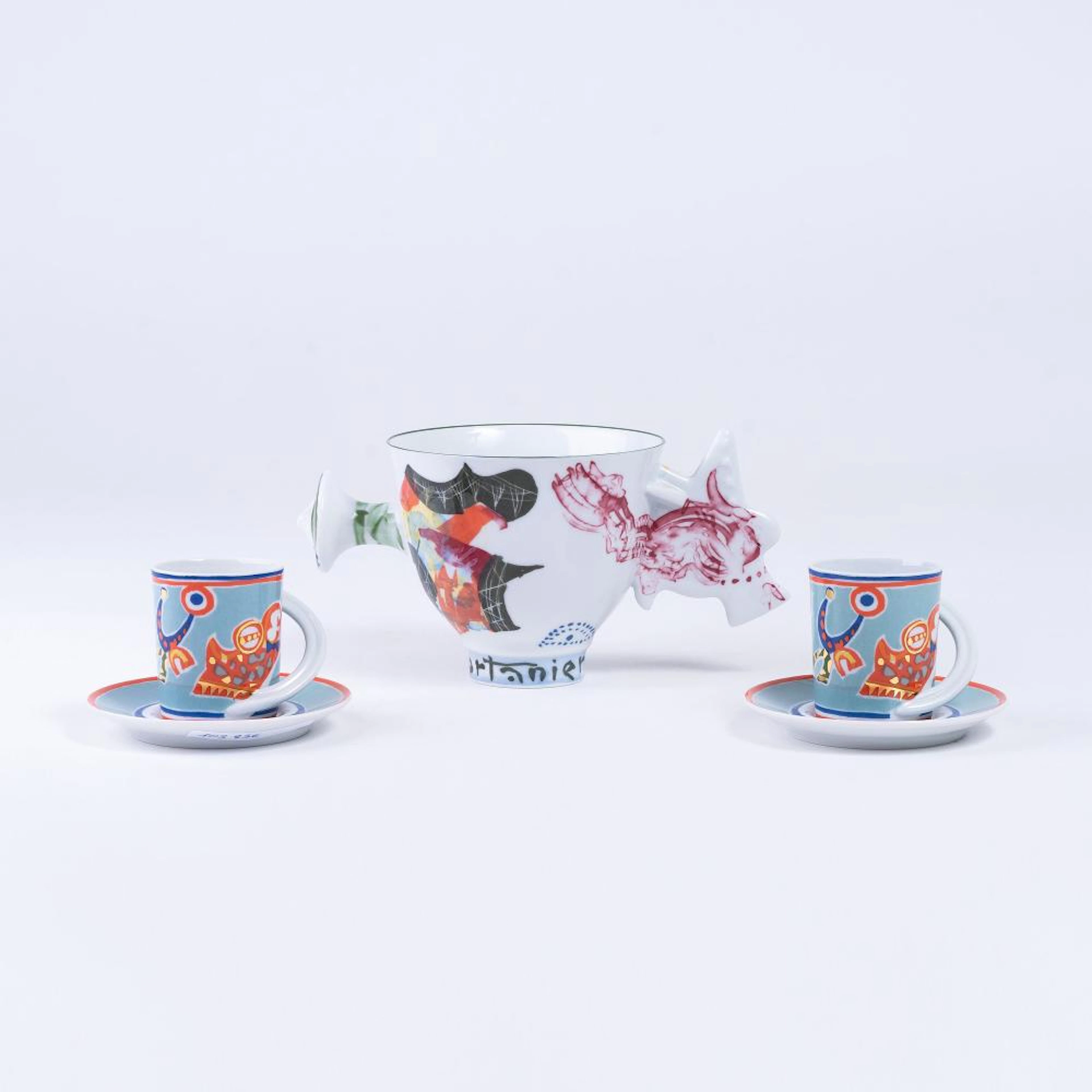 Gilbert Portanier (Cannes 1926). A Large Artist Cup and Pair of Mocha Cups.