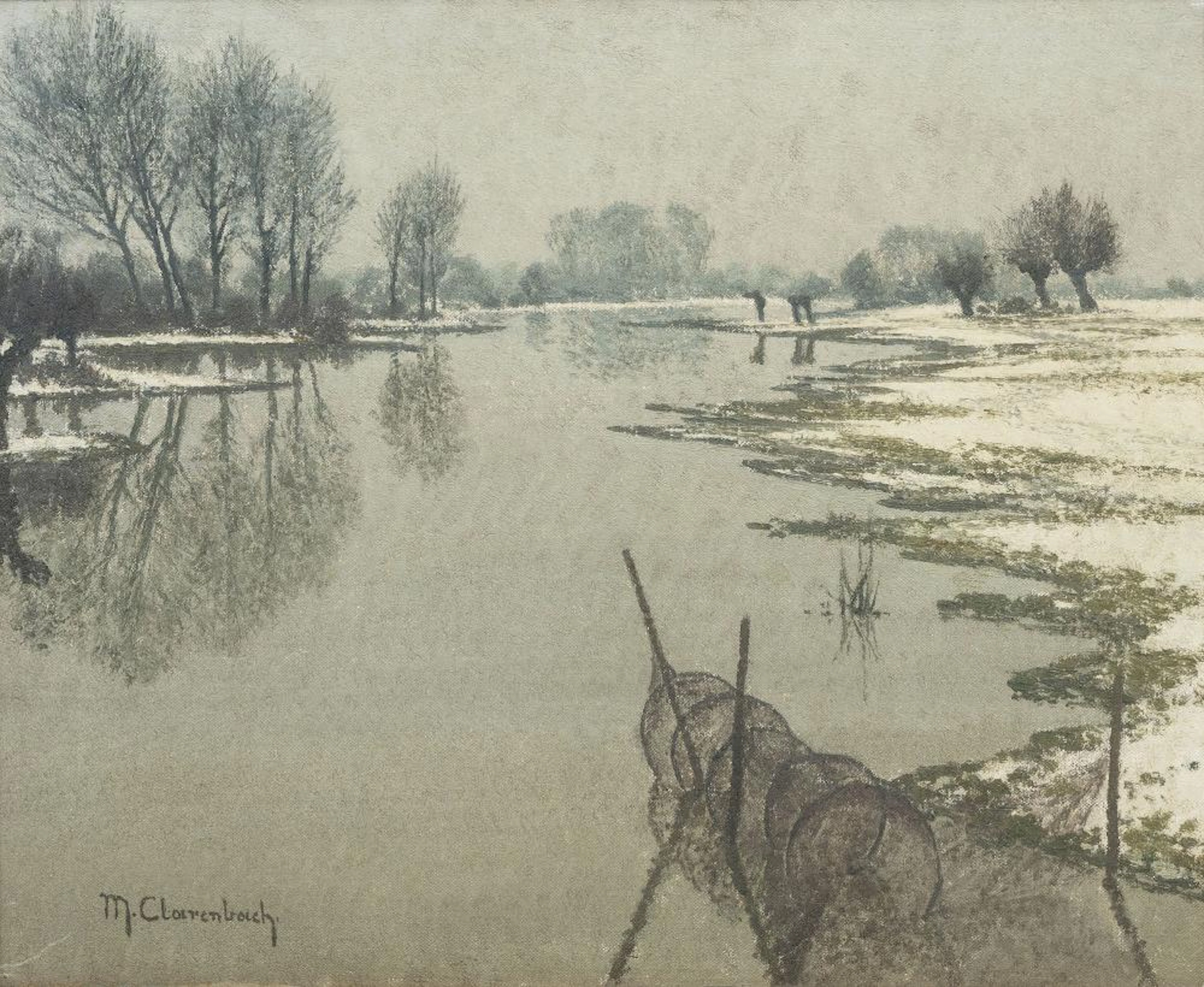 Max Clarenbach (Neuss 1880 - Köln 1952). Winter at River Rhine.