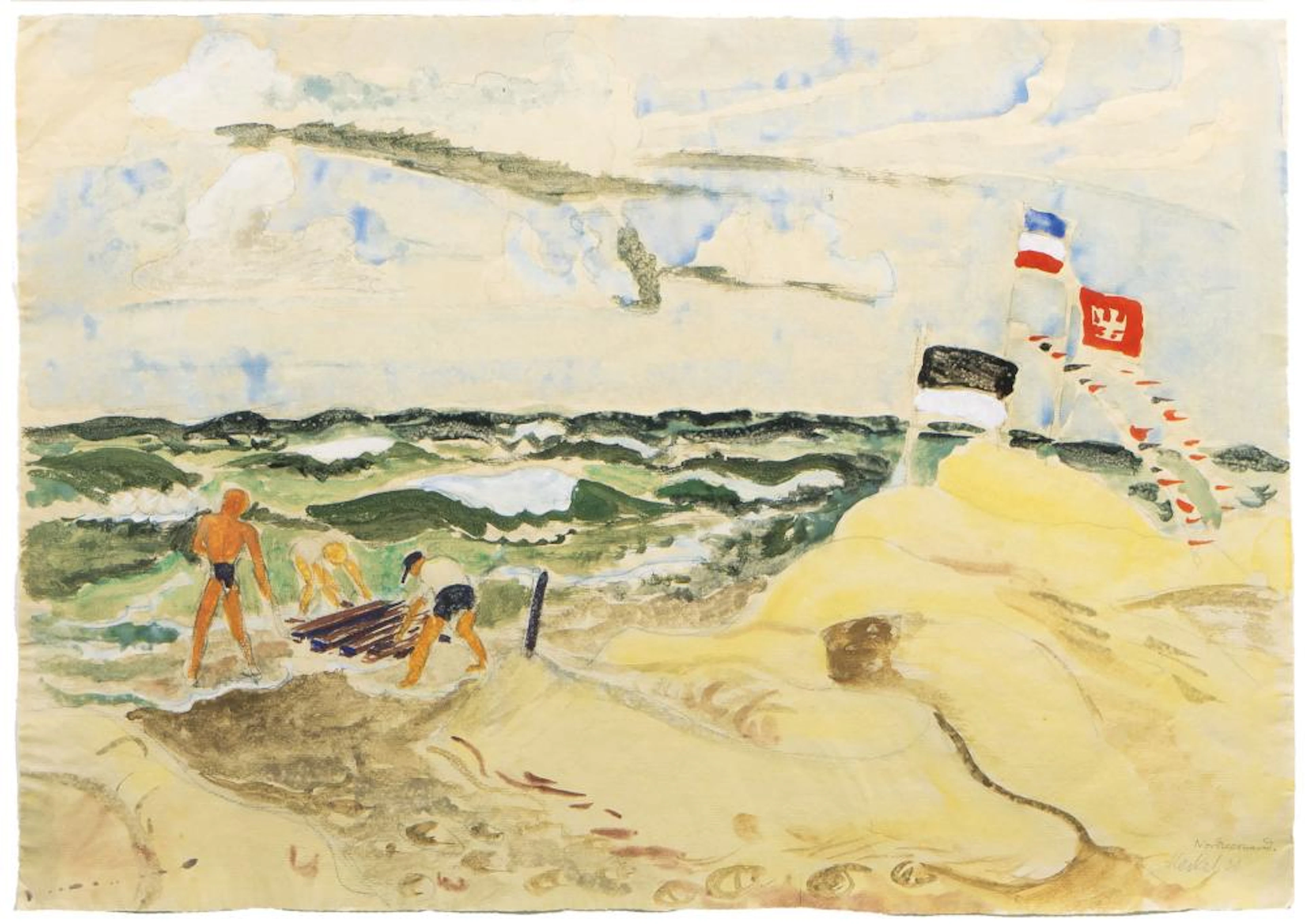 Erich Heckel (Döbeln 1883 - Radolfzell/Bodensee 1970). Beach of the North Sea.