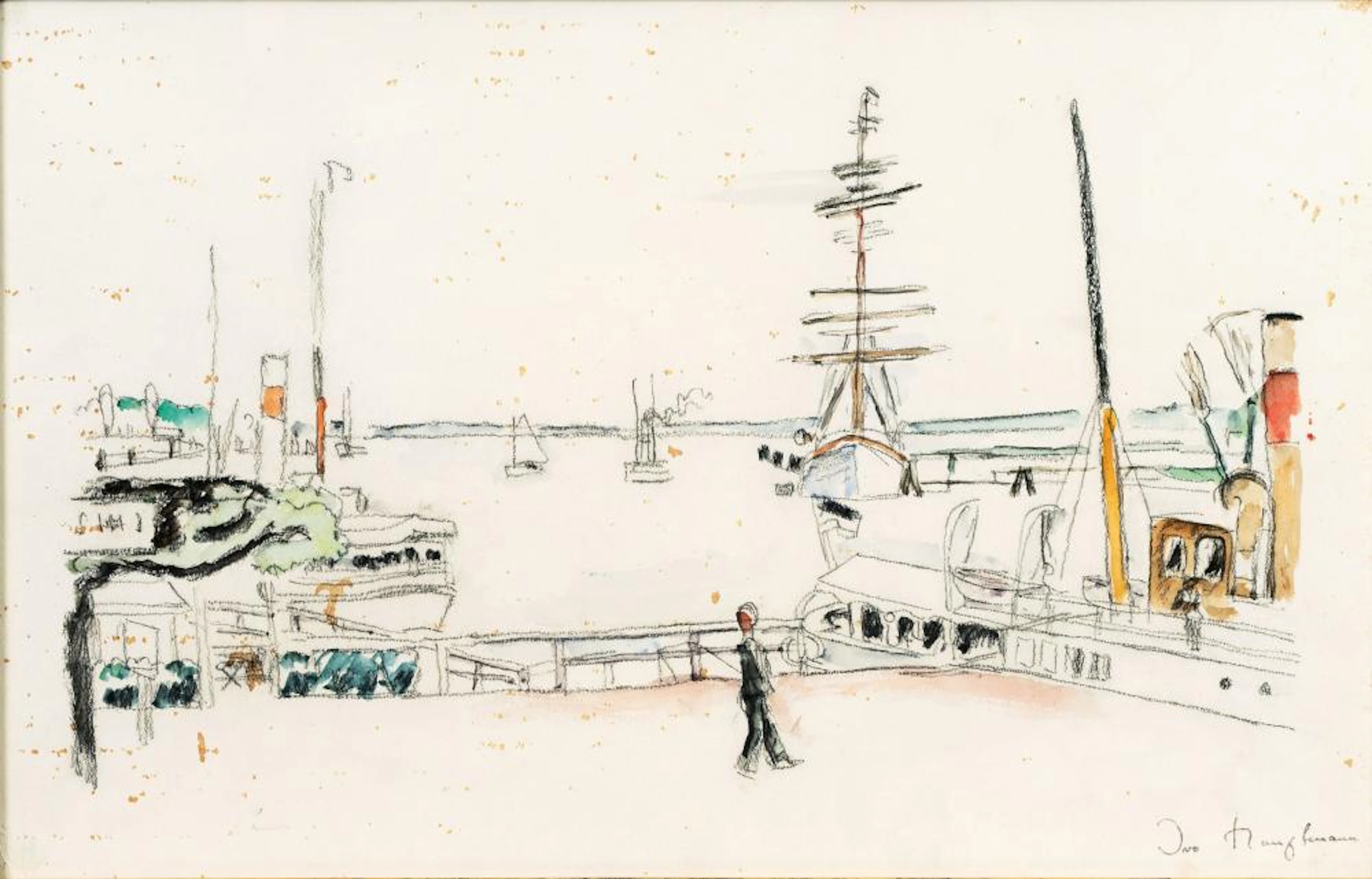 Ivo Hauptmann (Erkner 1886 - Hamburg 1973). Ships by the Quay.