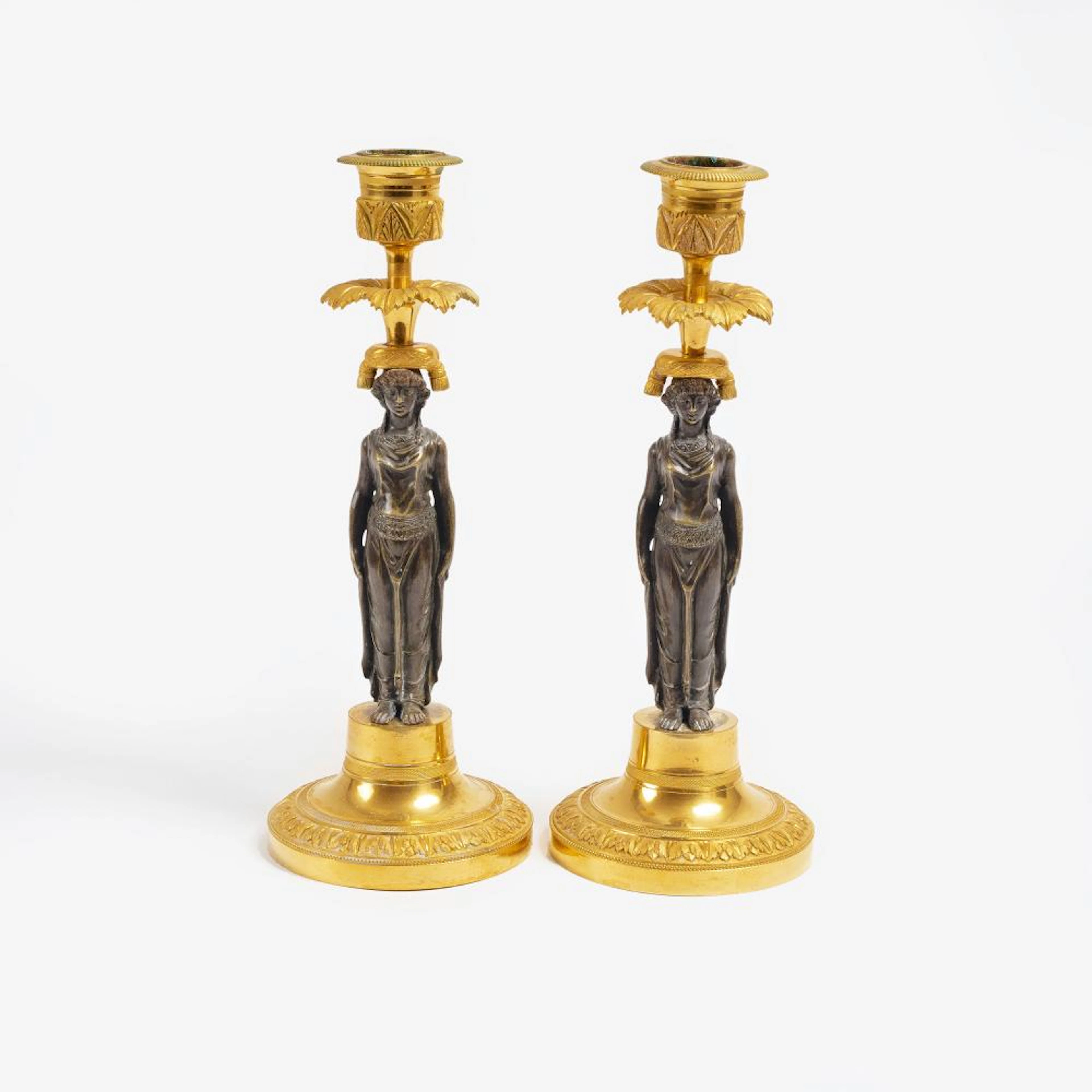 A Pair of Excellent Empire Candlesticks with Caryatids in...