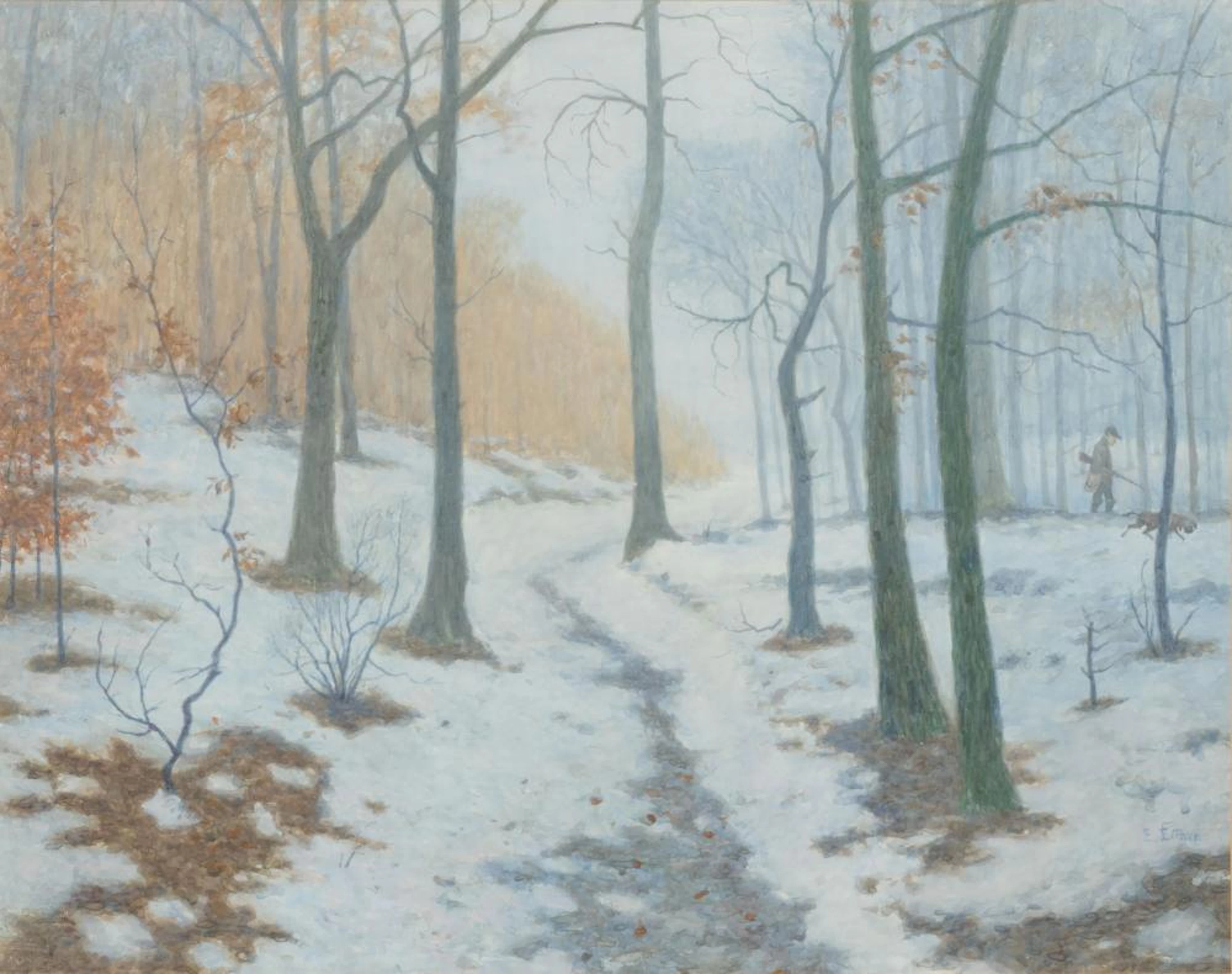 Ernst Eitner (Hamburg 1867 - Hamburg 1955). Hunter in a Winter Forest.
