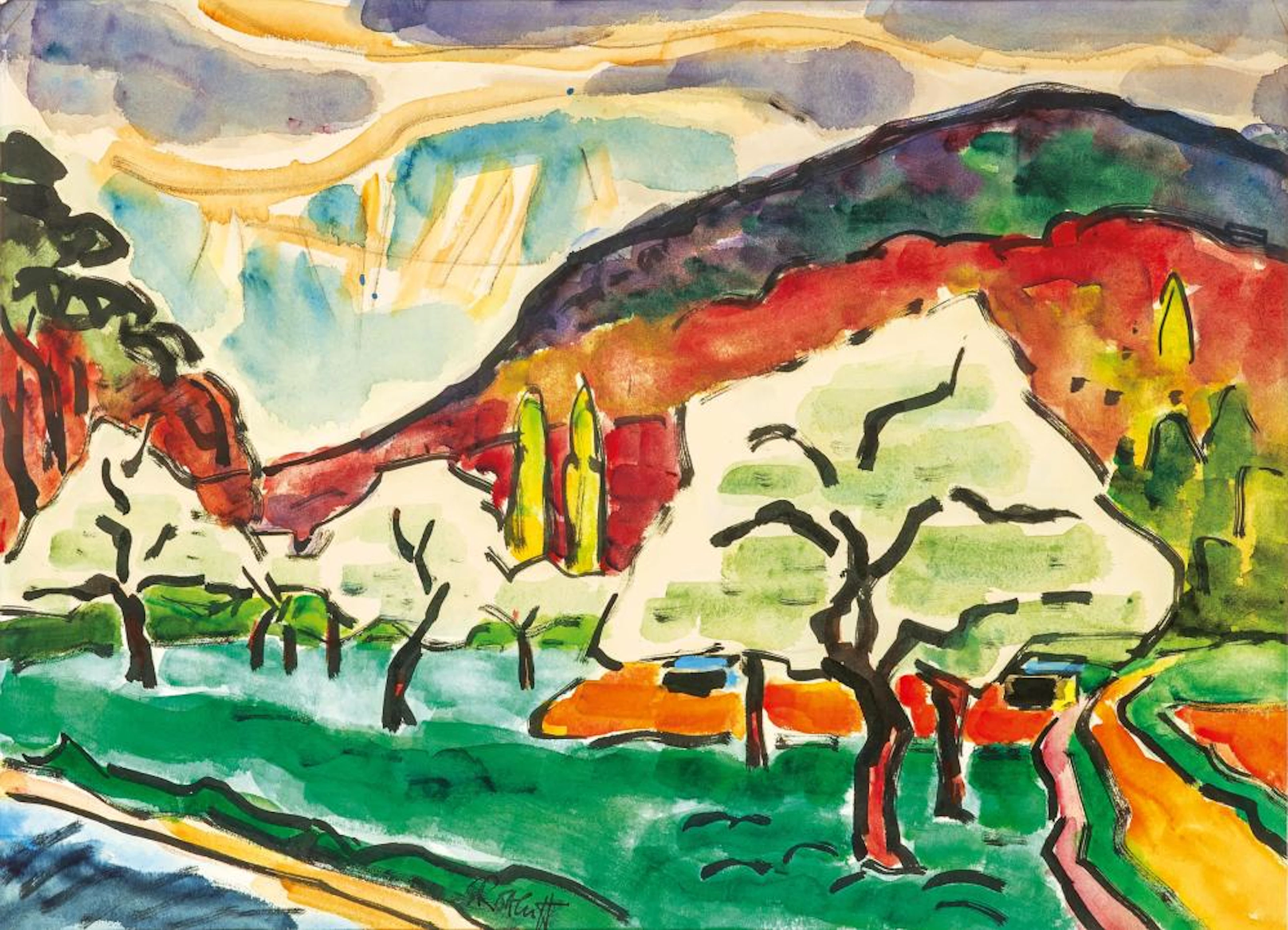 Karl Schmidt-Rottluff (Rottluff 1884 - Berlin 1976). Blossoming Trees.