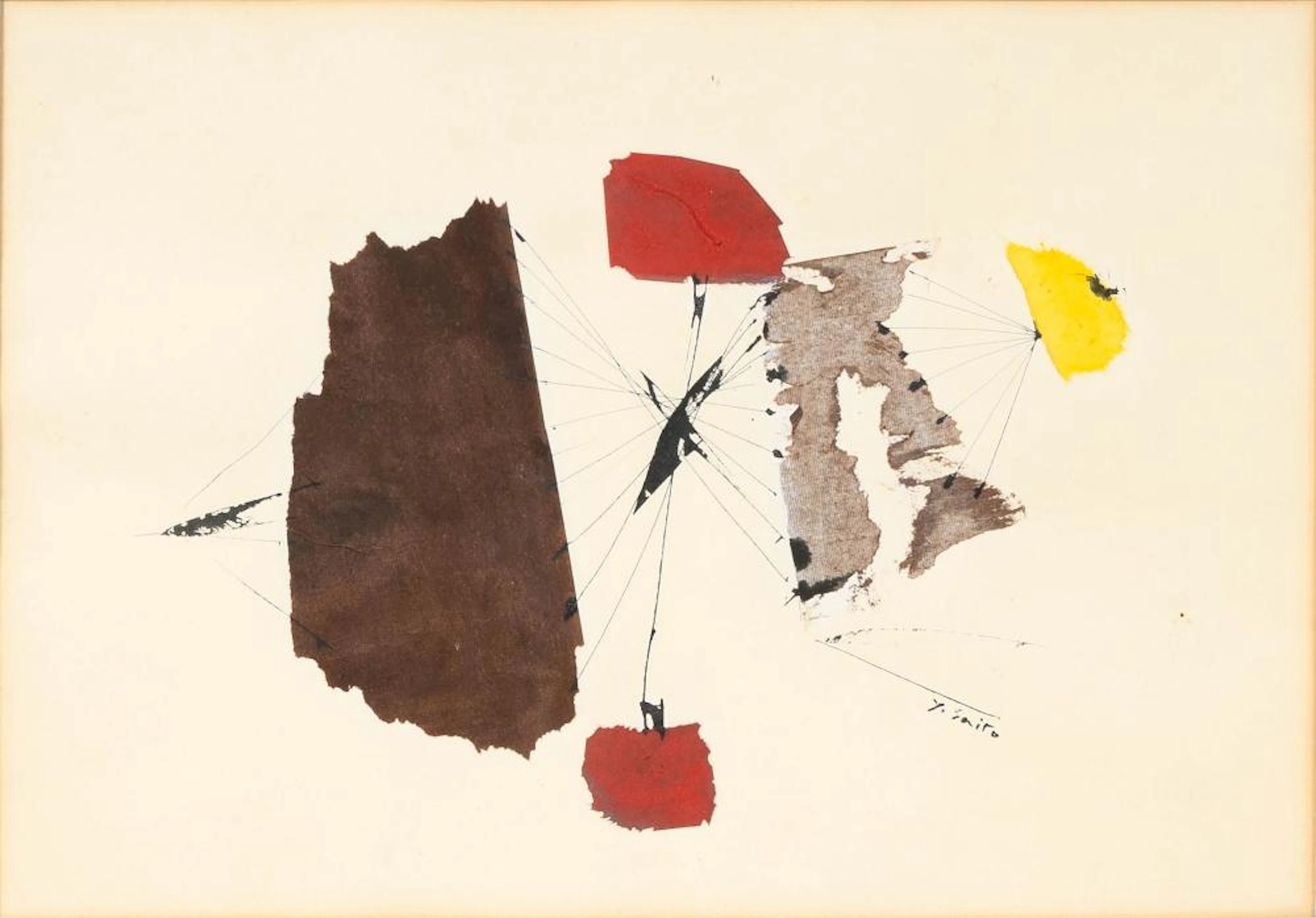 Yoshishige Saito (Tokio 1904 - 2001). Collage in Brown, Red and Yellow.