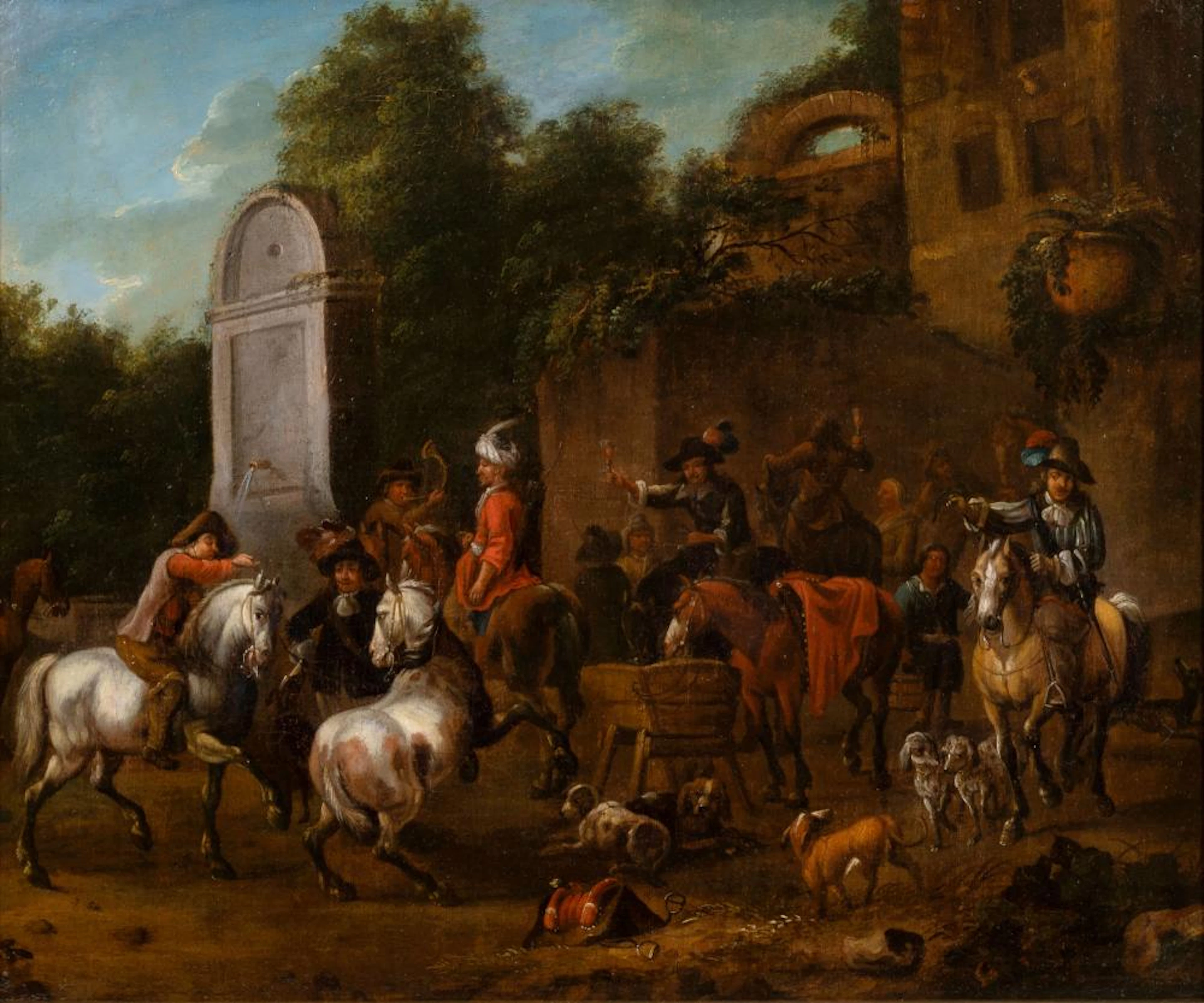 Barend Gael (Haarlem 1630 - Haarlem 1698), attr. Resting Hunting Party.