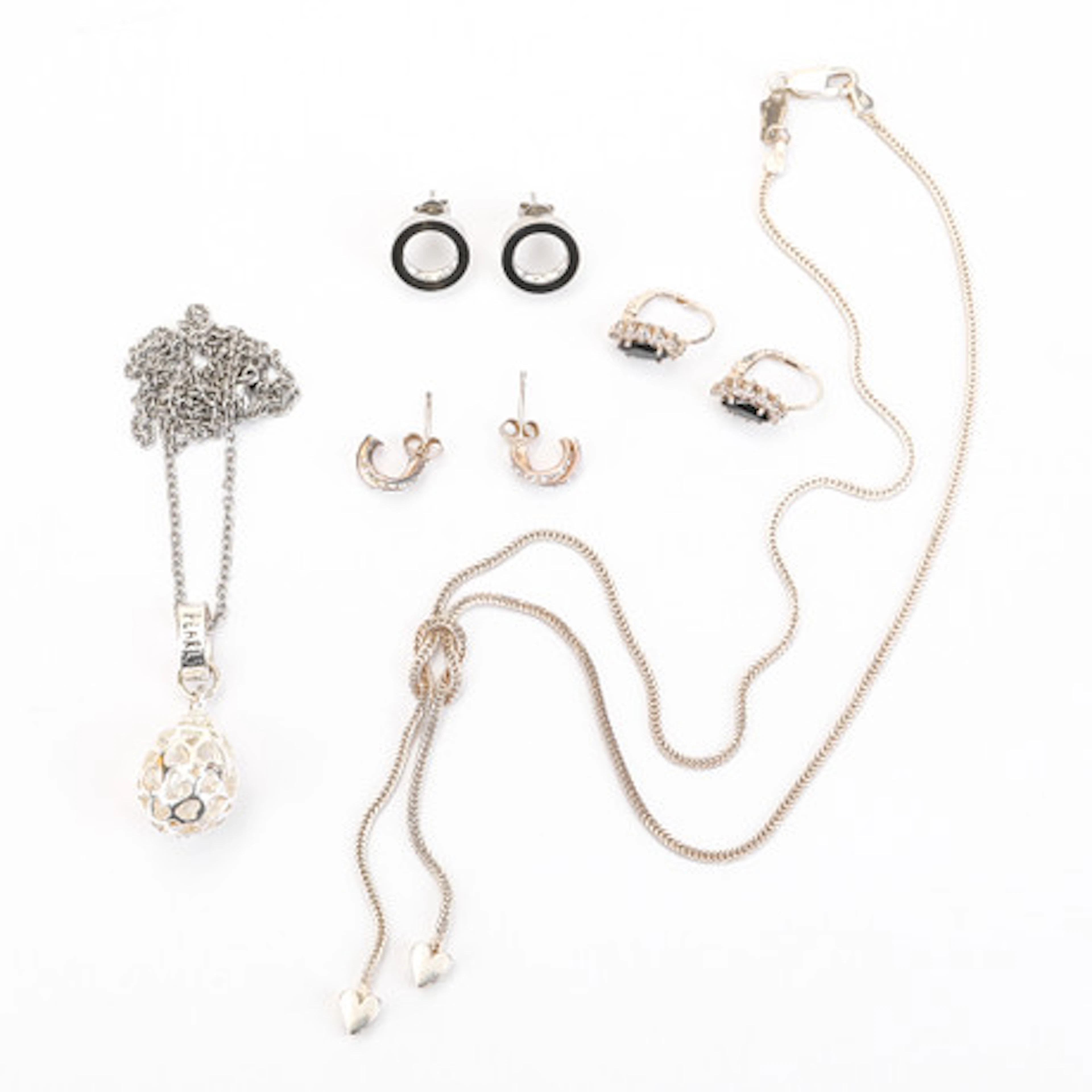 SMYCKEN, silver och stål, 2 halsband, 3 pa…