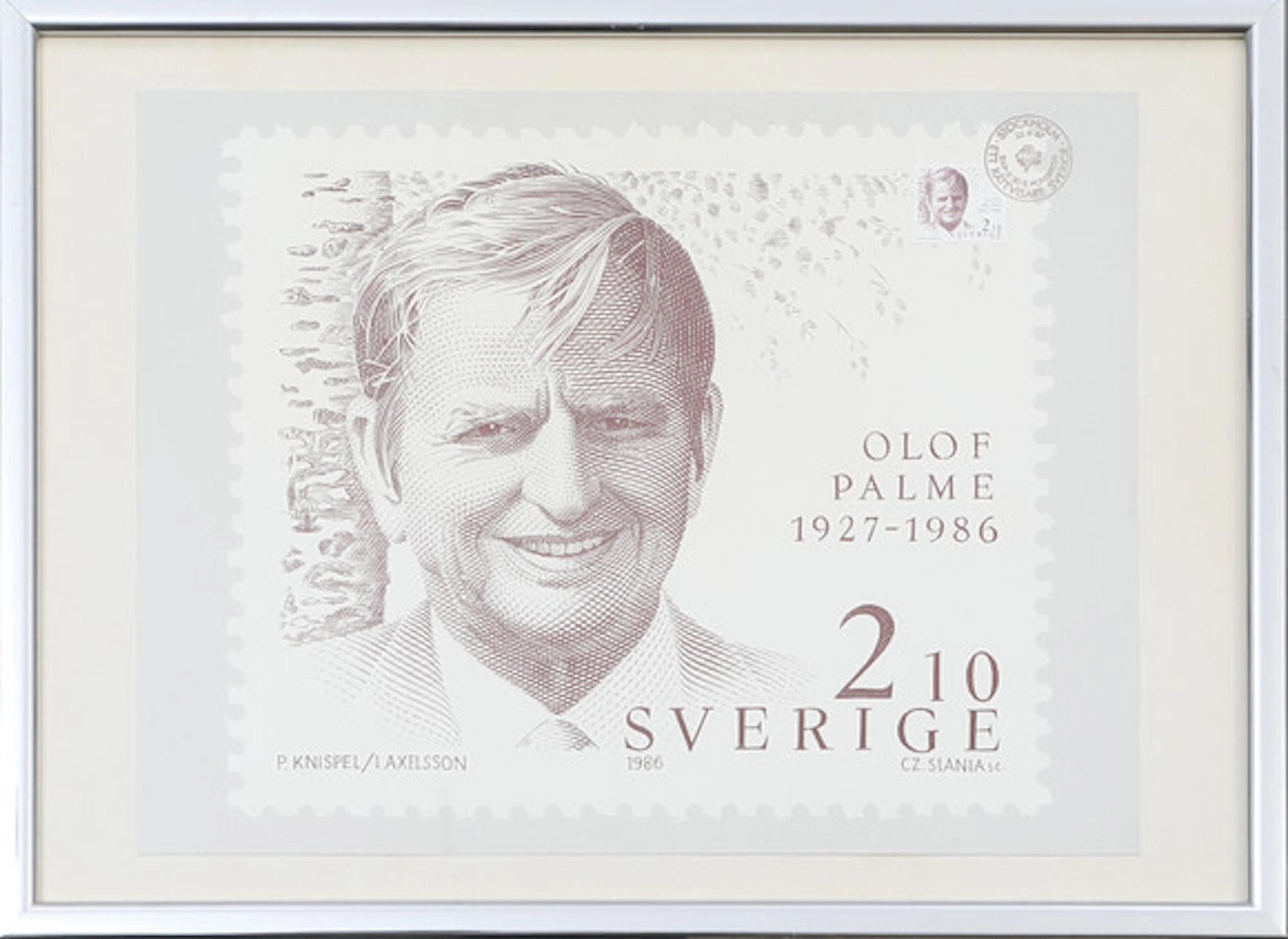 FRIMÄRKE, inramat, Olof Palme.