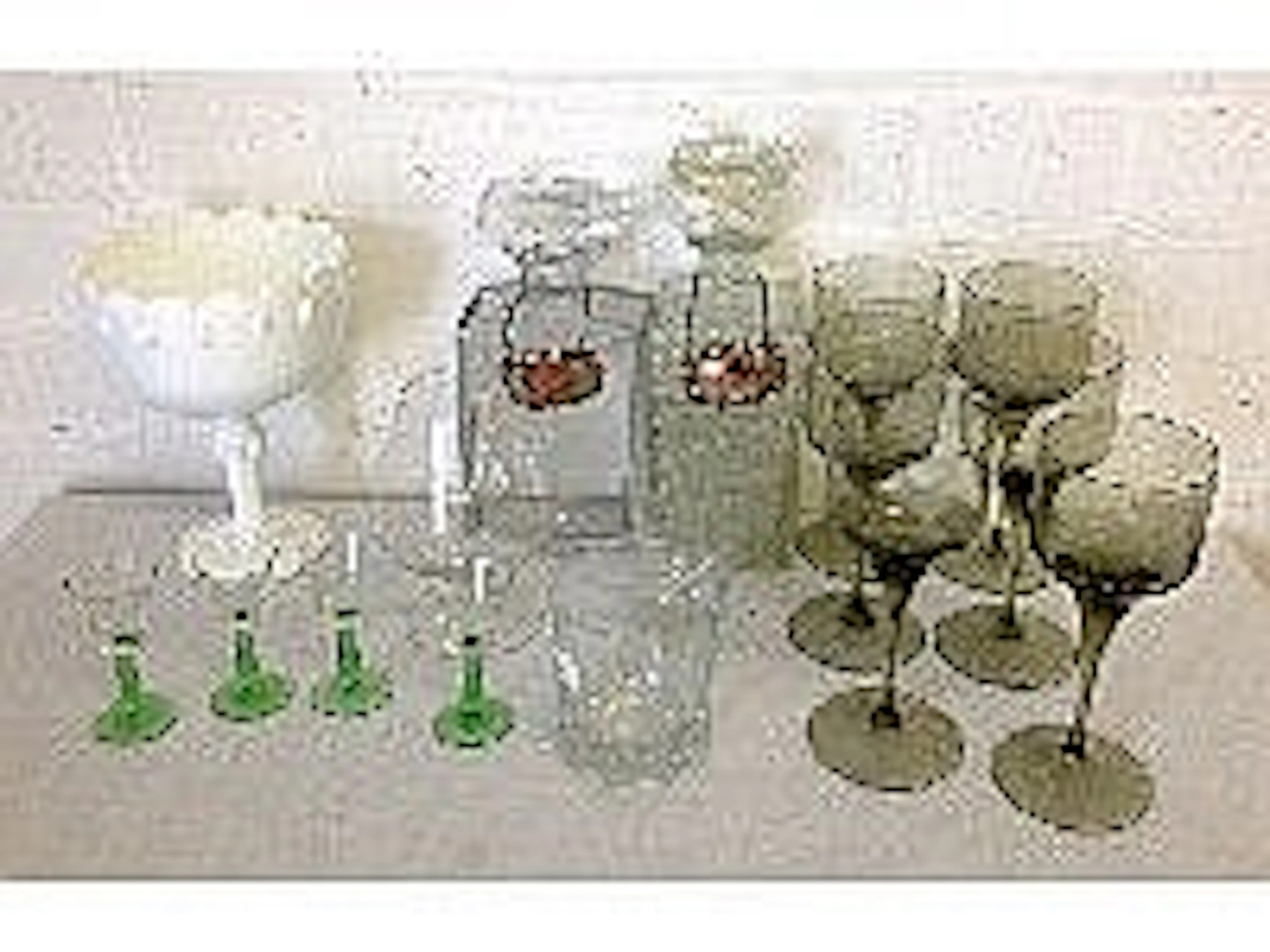 Mixed glass items including decanters and glasses