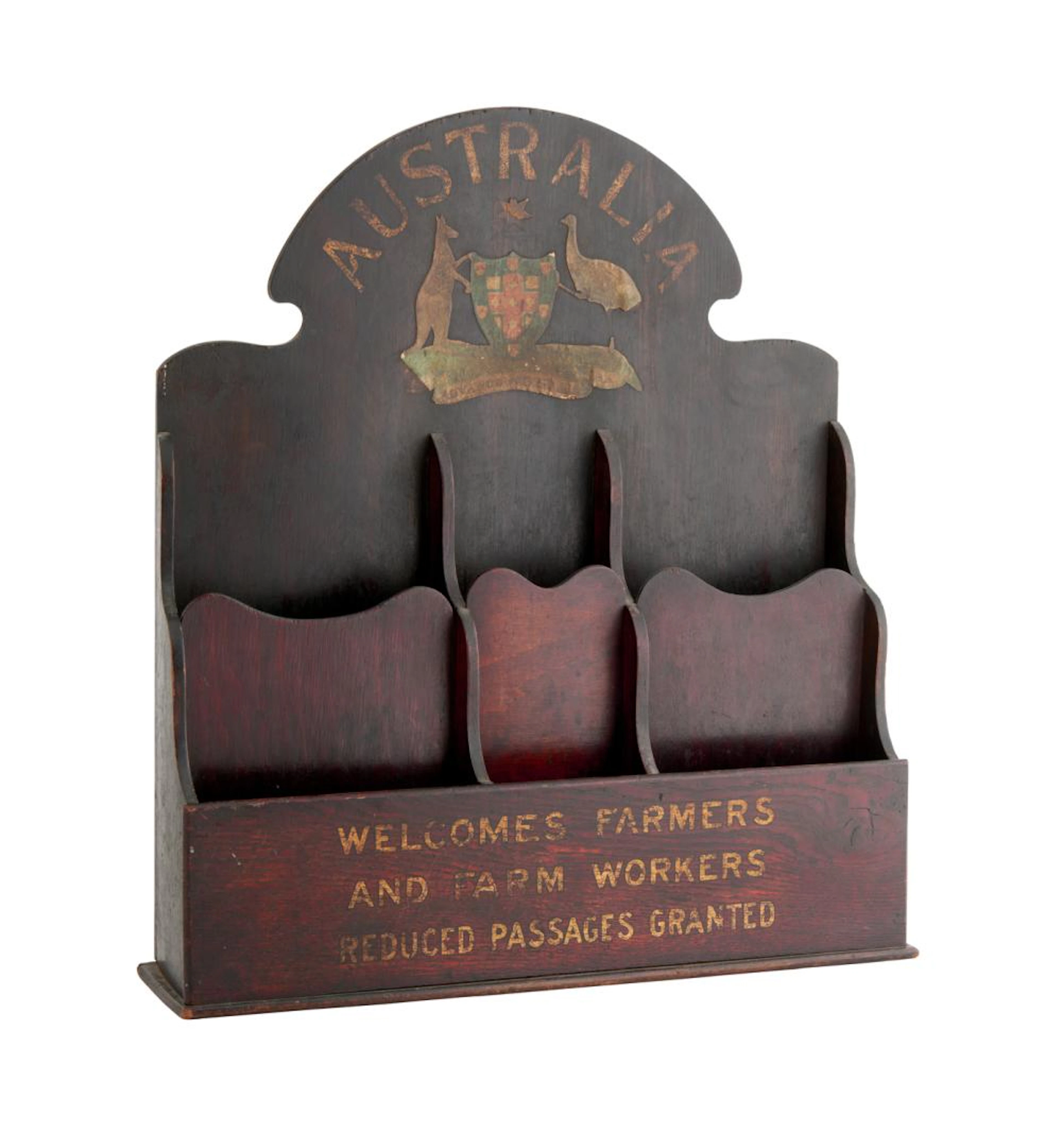 AN ANTIQUE STAINED OAK AND HARDWOOD PAMPHLET RACK Early 20th century