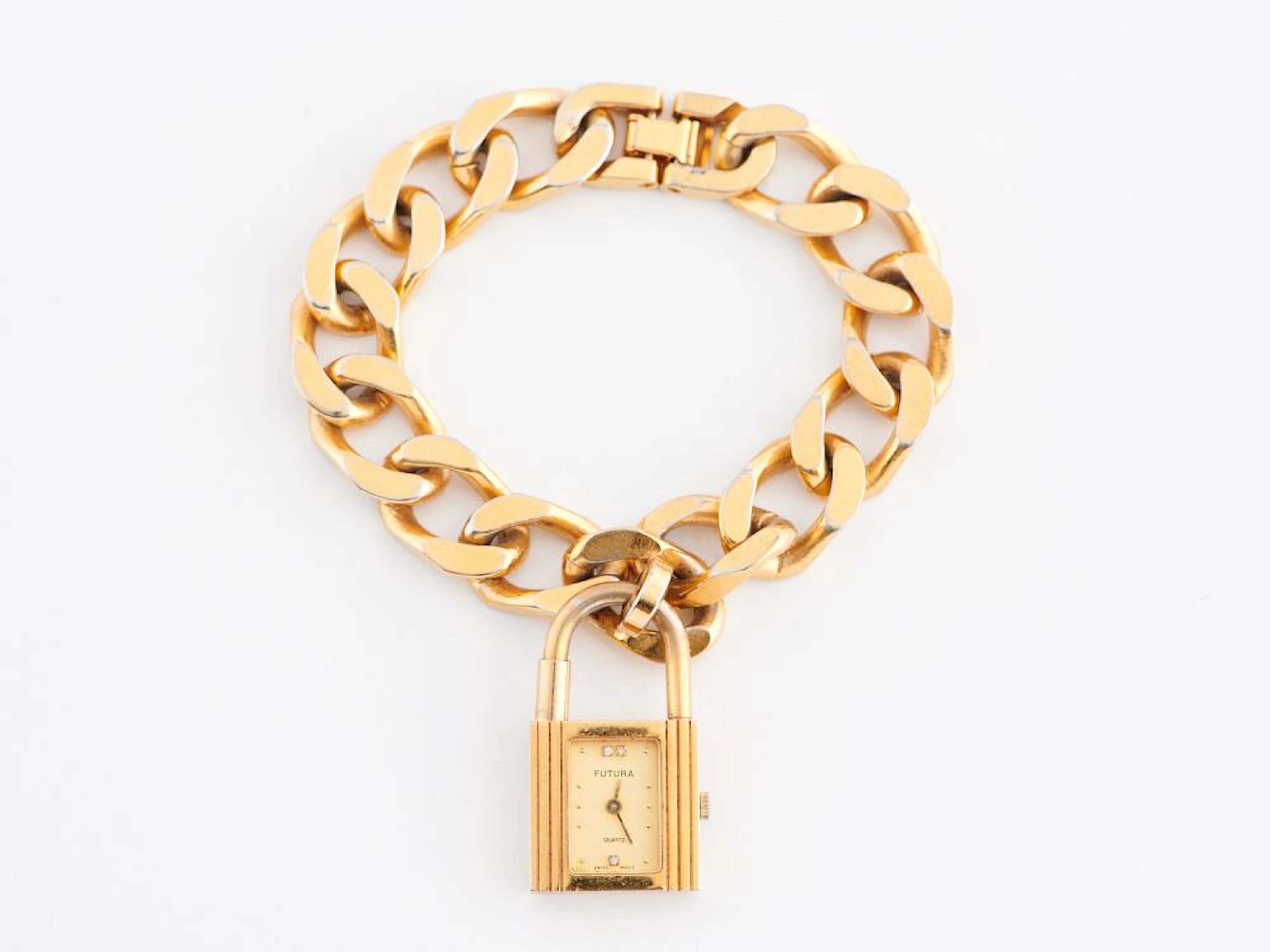 A FUTURA CHAIN AND PADLOCK WATCH, CHAIN LENGTH APPROXIMATELY 200MM