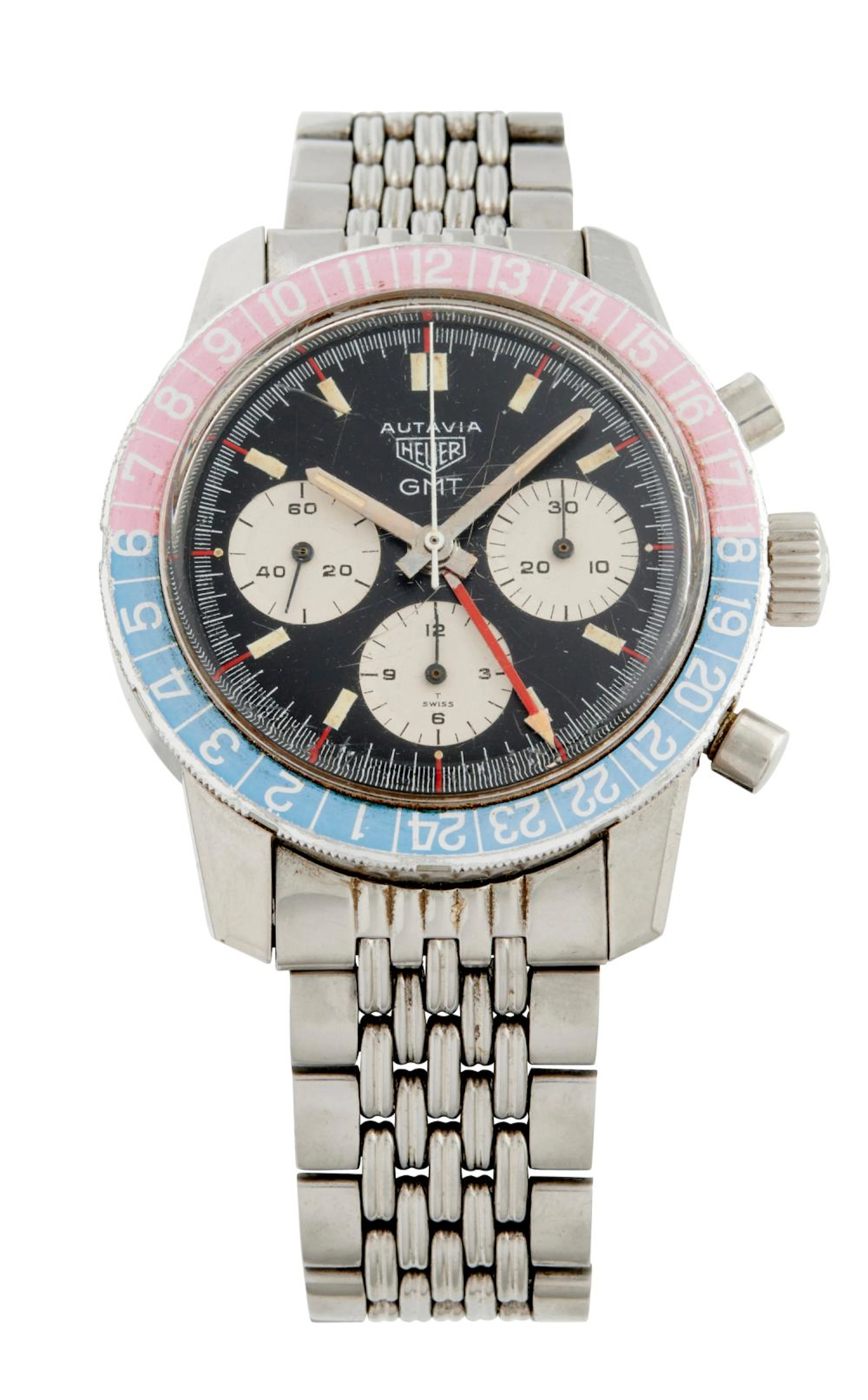 HEUER AUTAVIA GMT REF 2446 A STAINLESS STEEL CHRONOGRAPH...