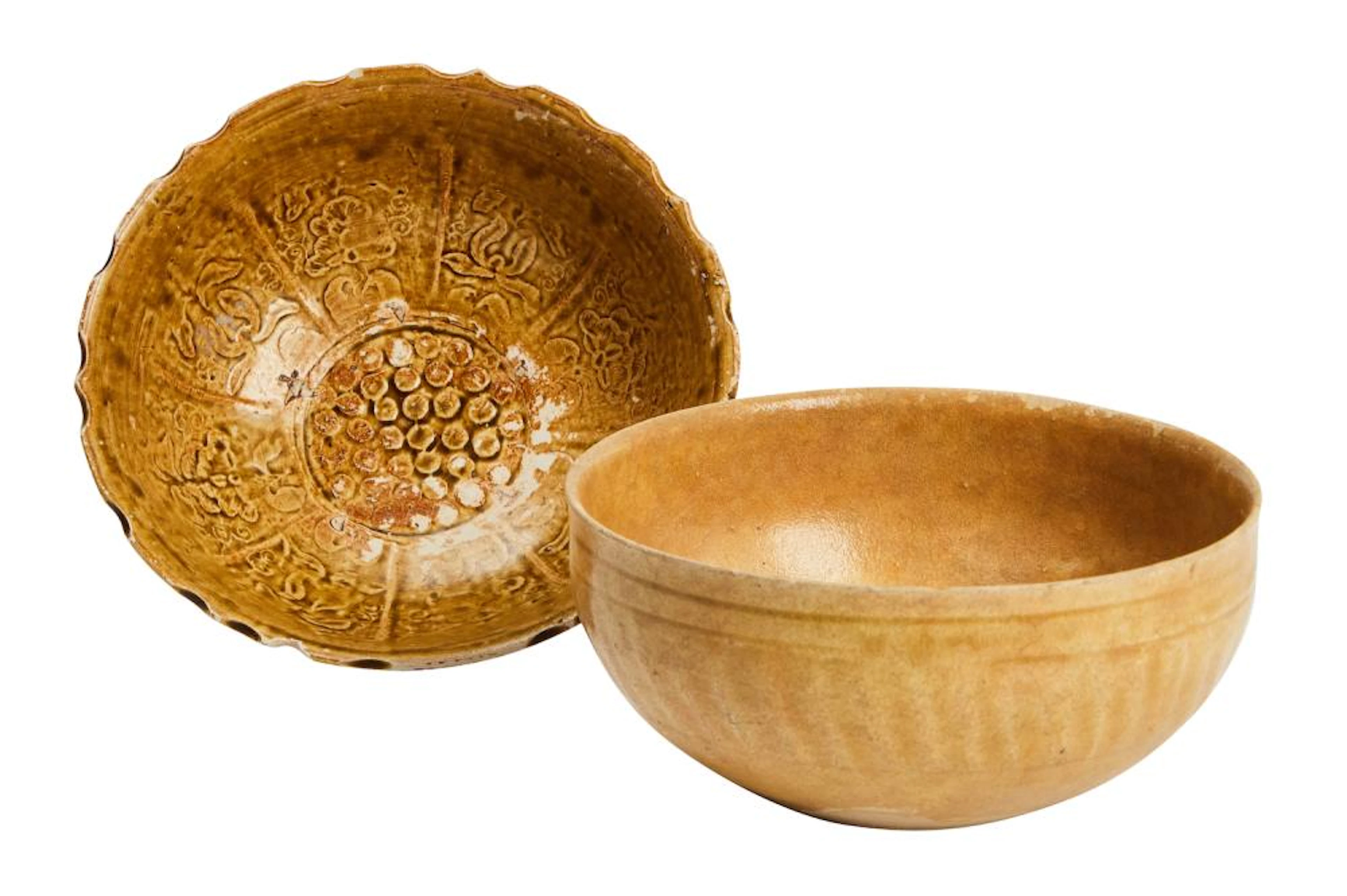 TWO VIETNAMESE GOLDEN CELADON BOWLS