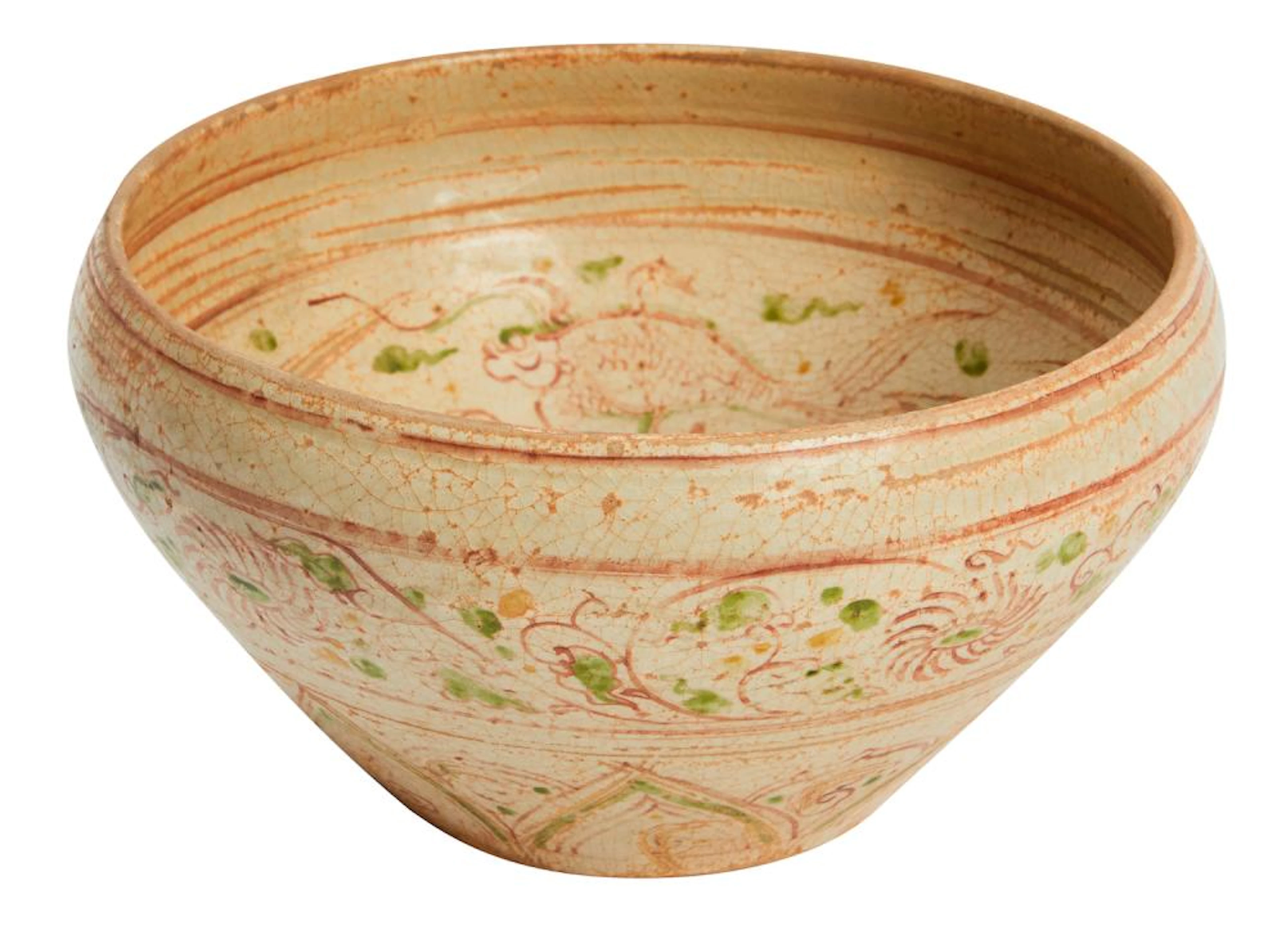 A VIETNAMESE STONEWARE BOWL WITH ENAMEL DECORATIO