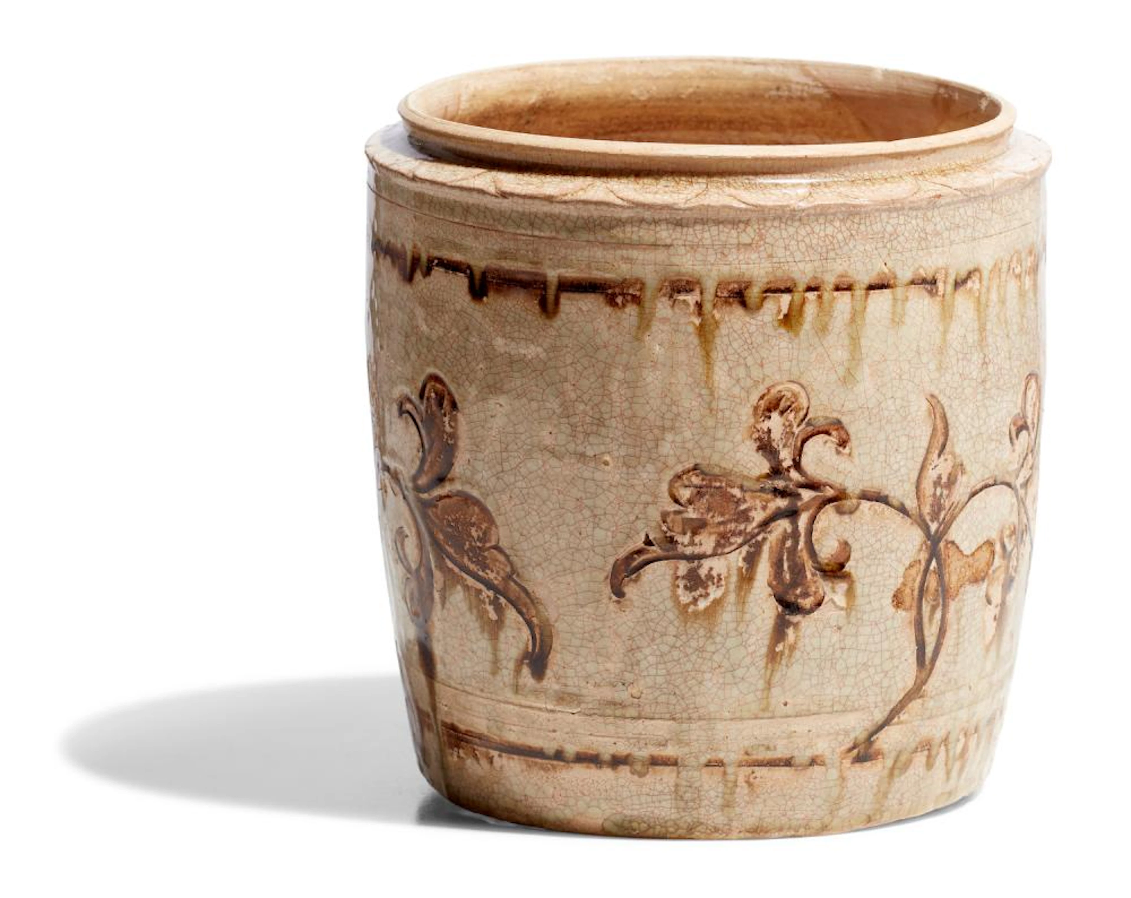 A VIETNAMESE CARVED AND IRON-PAINTED WINE JAR LY...