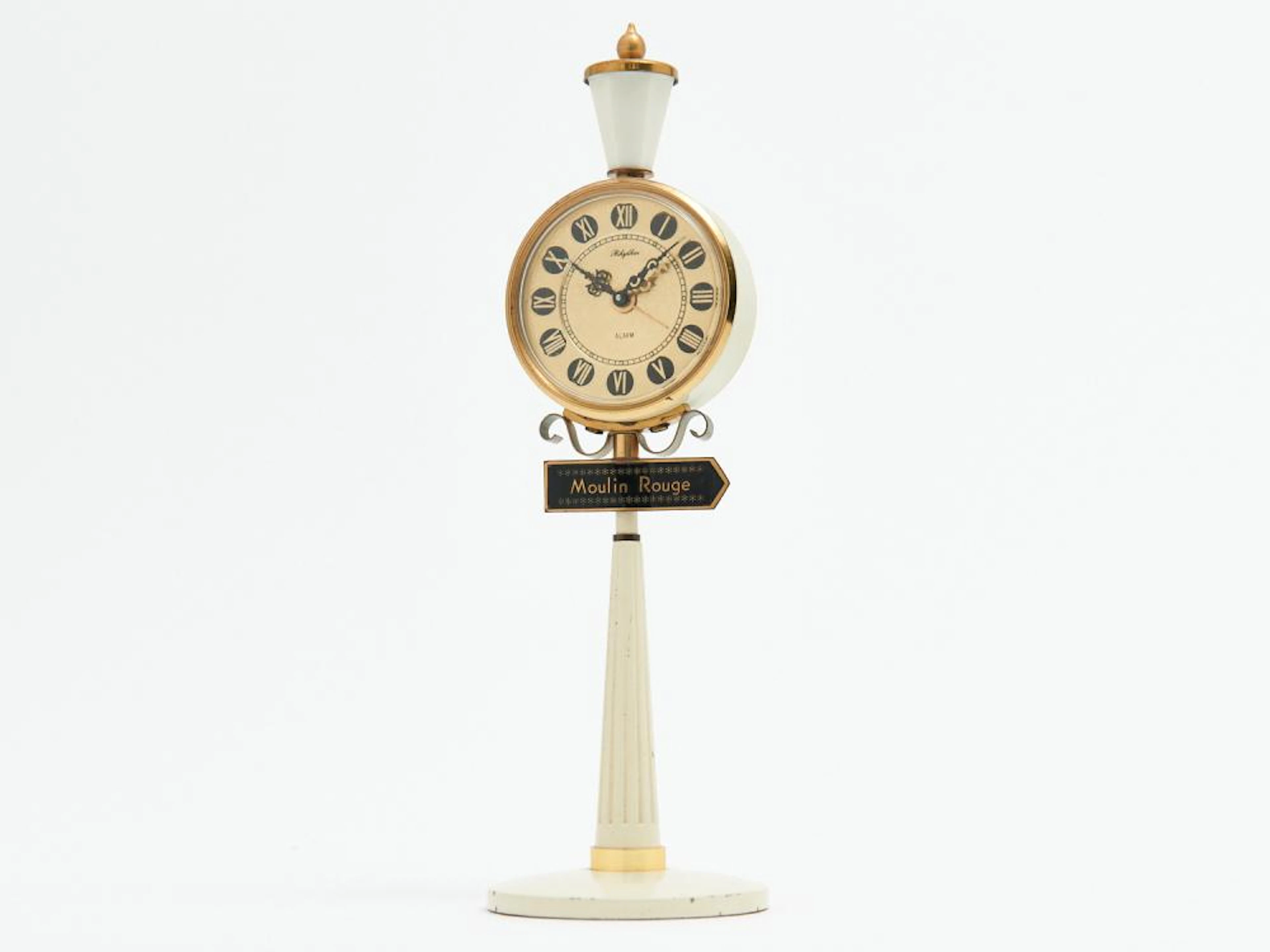 A SWISS MADE LAMP POST MOULIN ROUGE WIND UP CLOCK