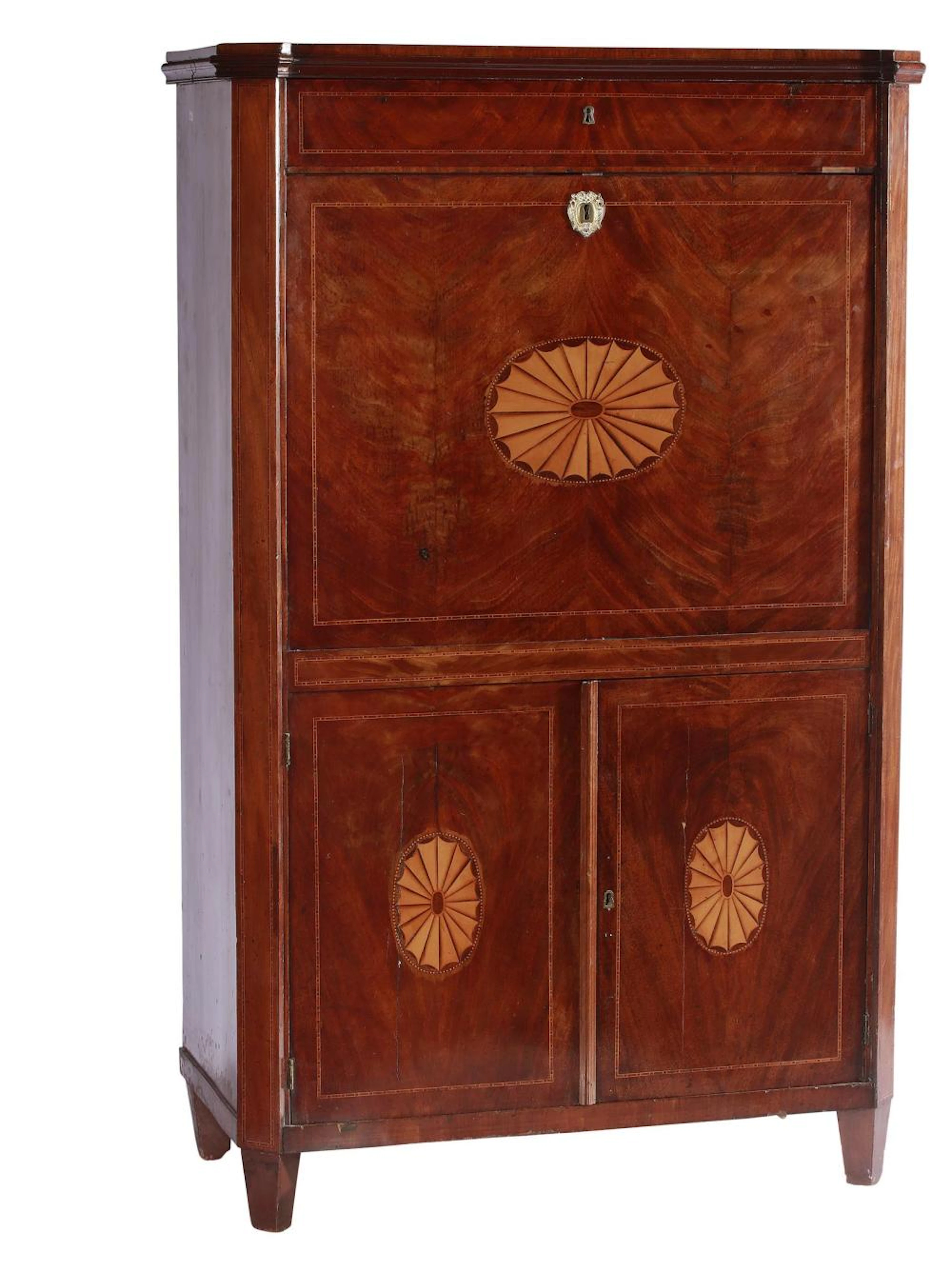 A CONTINENTAL MAHOGANY SECRETAIRE A ABATTANT