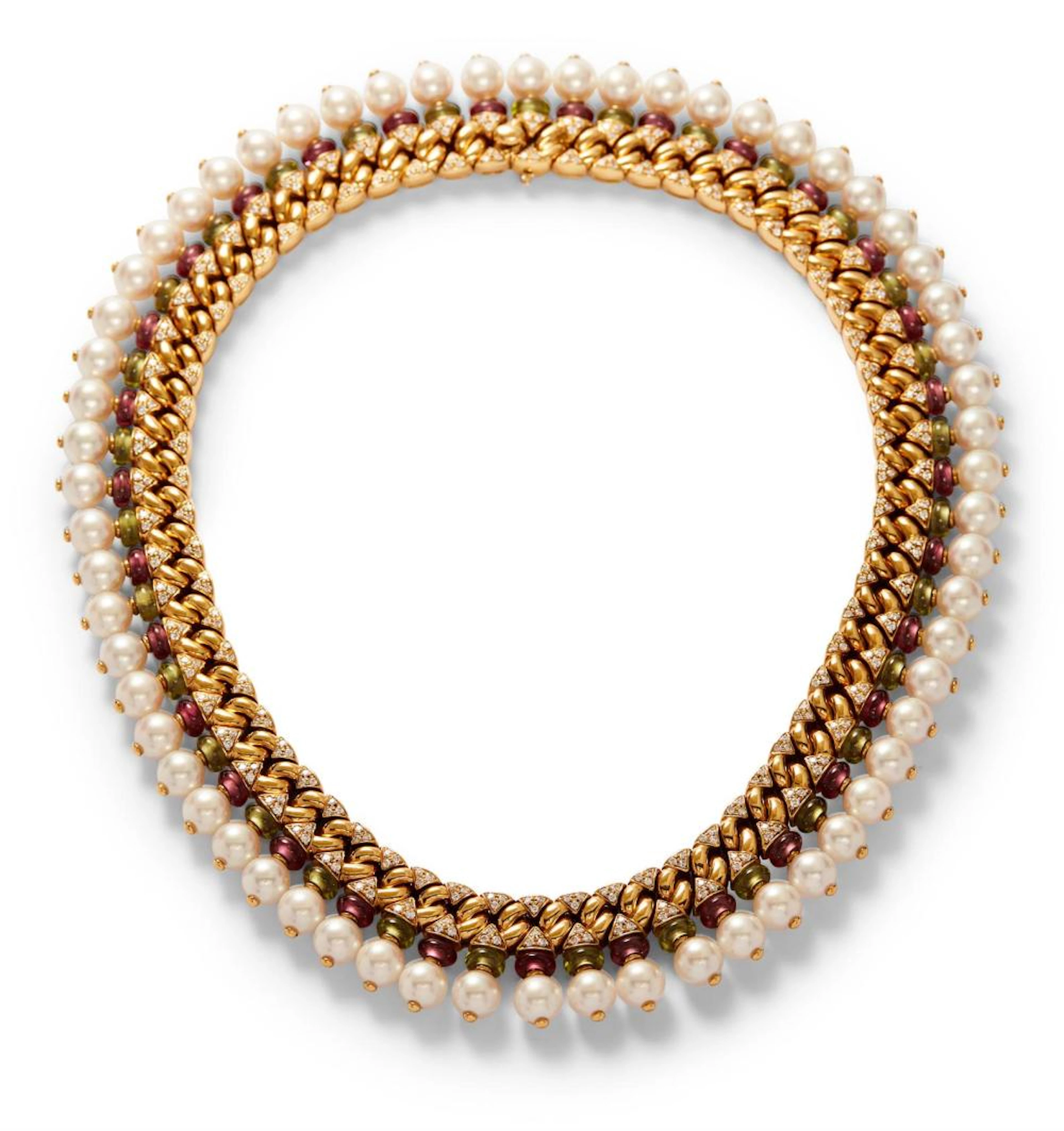 BULGARI DIAMOND, PEARL AND TOURMALINE NECKLACE, CIRCA 1995