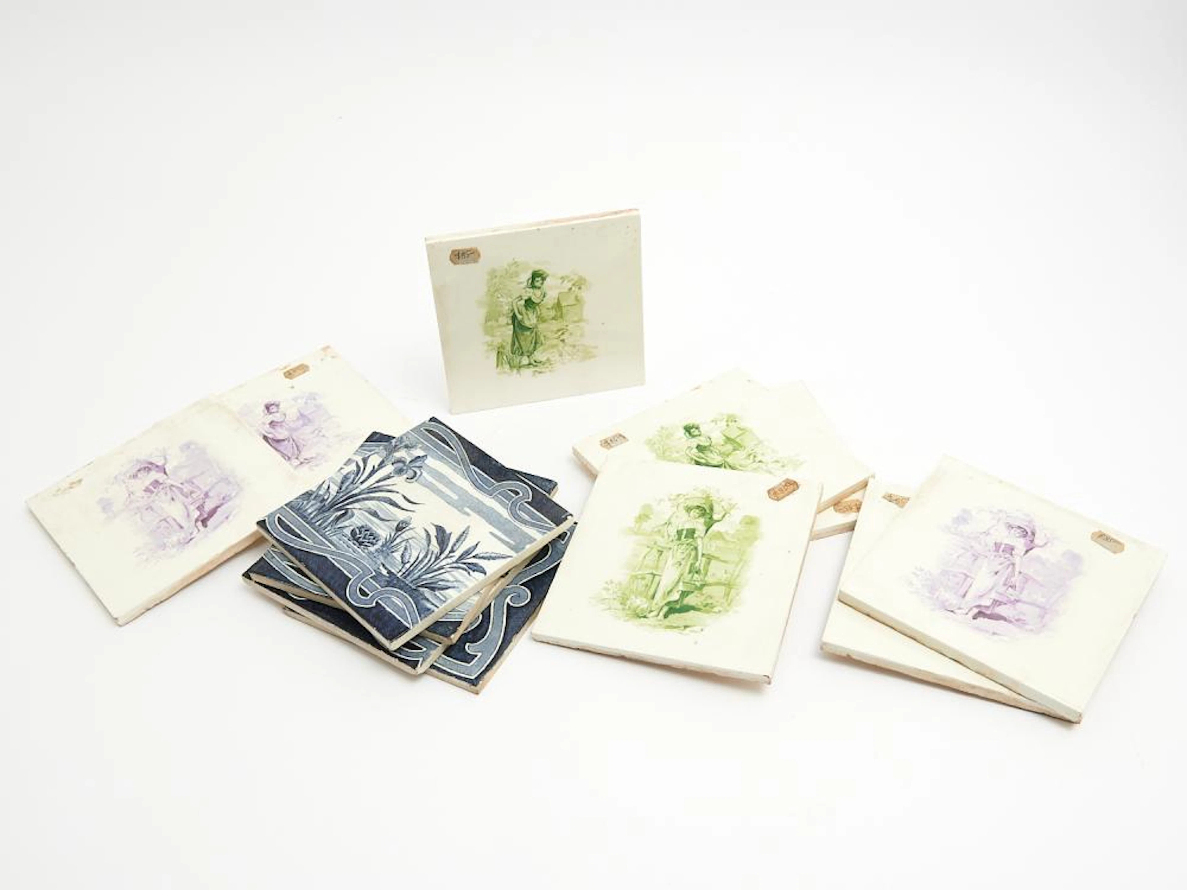 A GROUP OF DECORATIVE PORCELAIN TILES (SOME DUPLICATE IMAGES) 15.5 X X 15.5CM