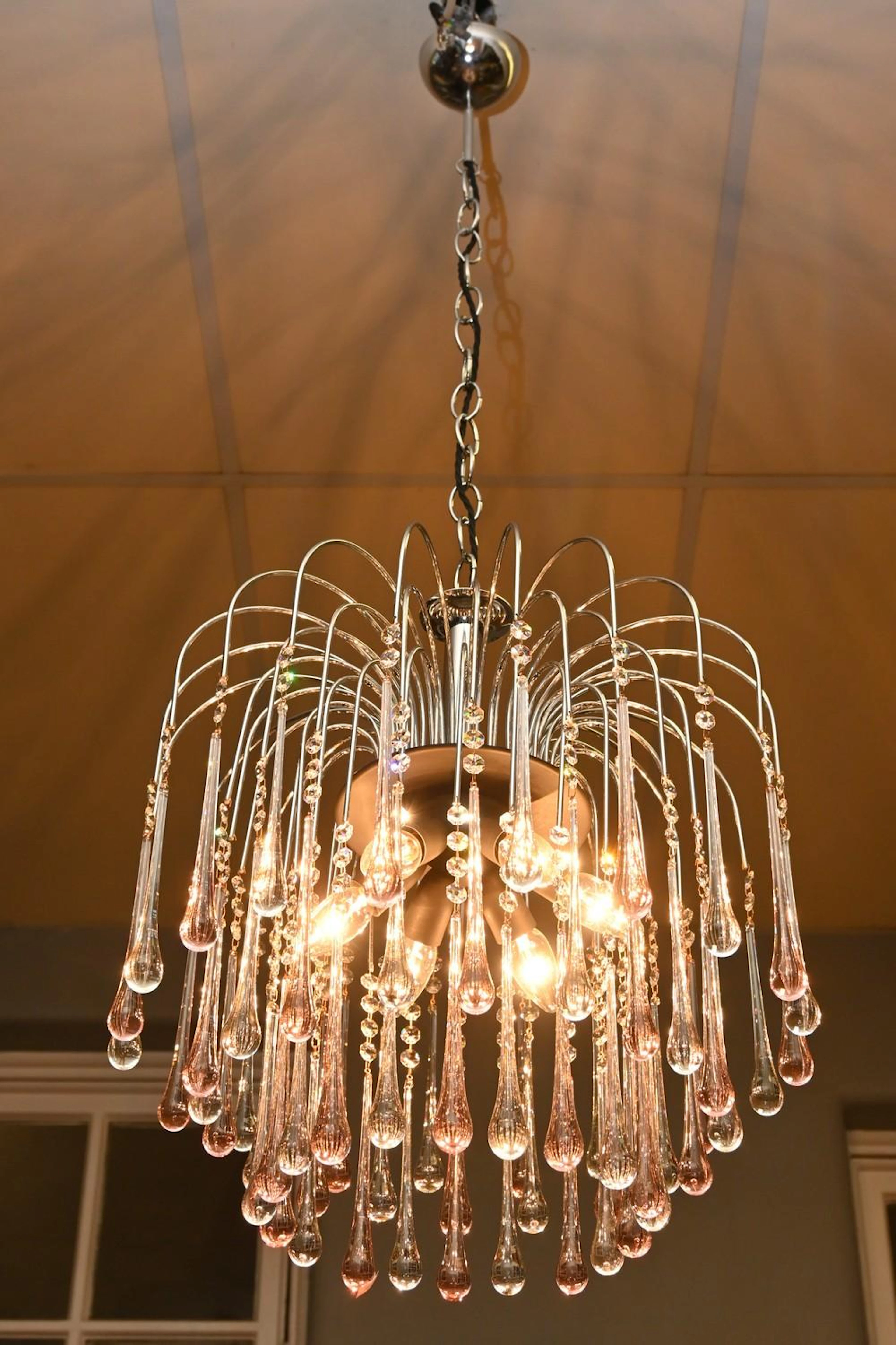 A 1970'S CHROME SIX GLOBE MURANO PINK AND CLEAR GLASS...