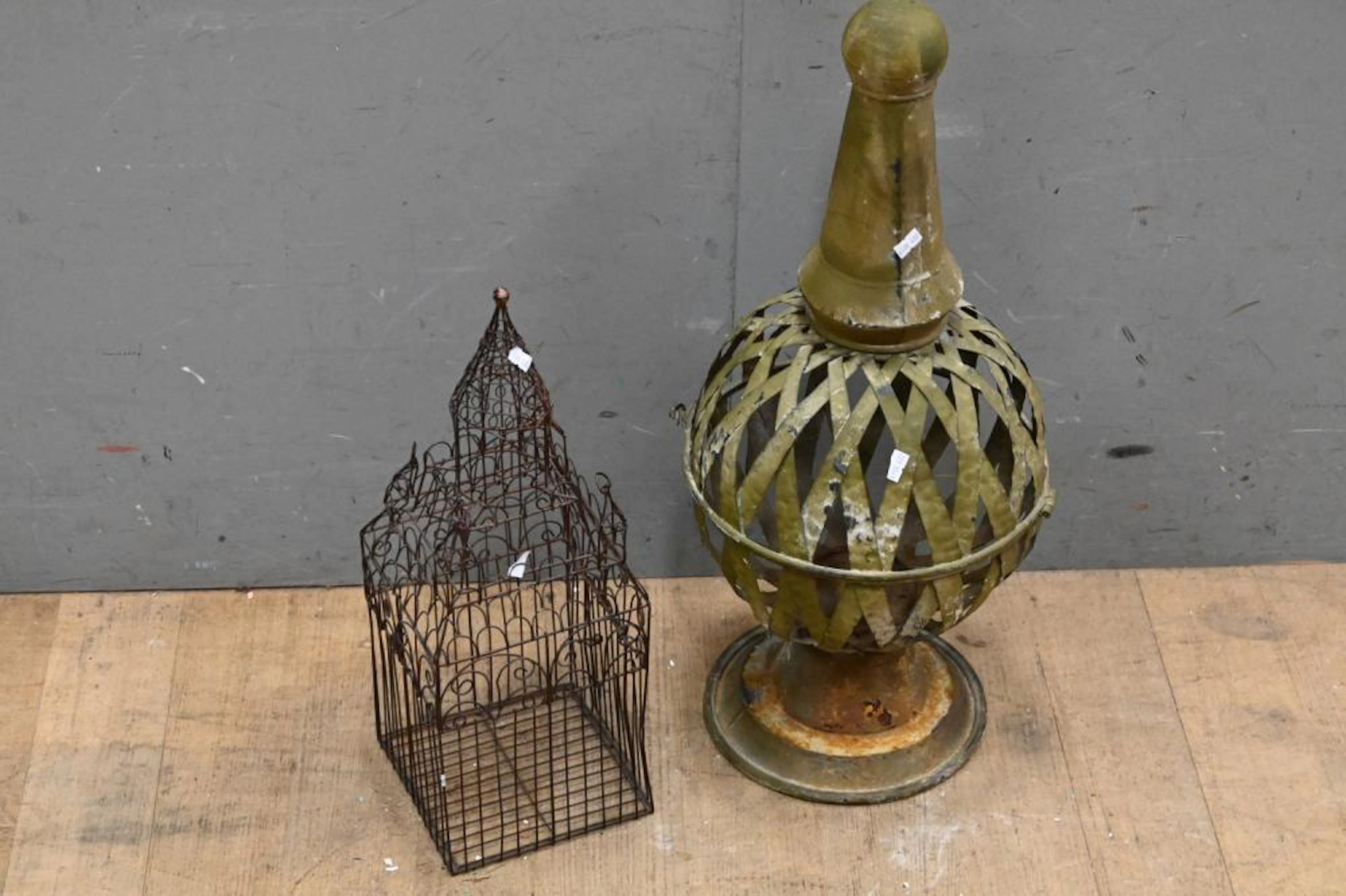 TWO VINTAGE METAL GARDEN APPLIQUE INCLUDING PAINTED...